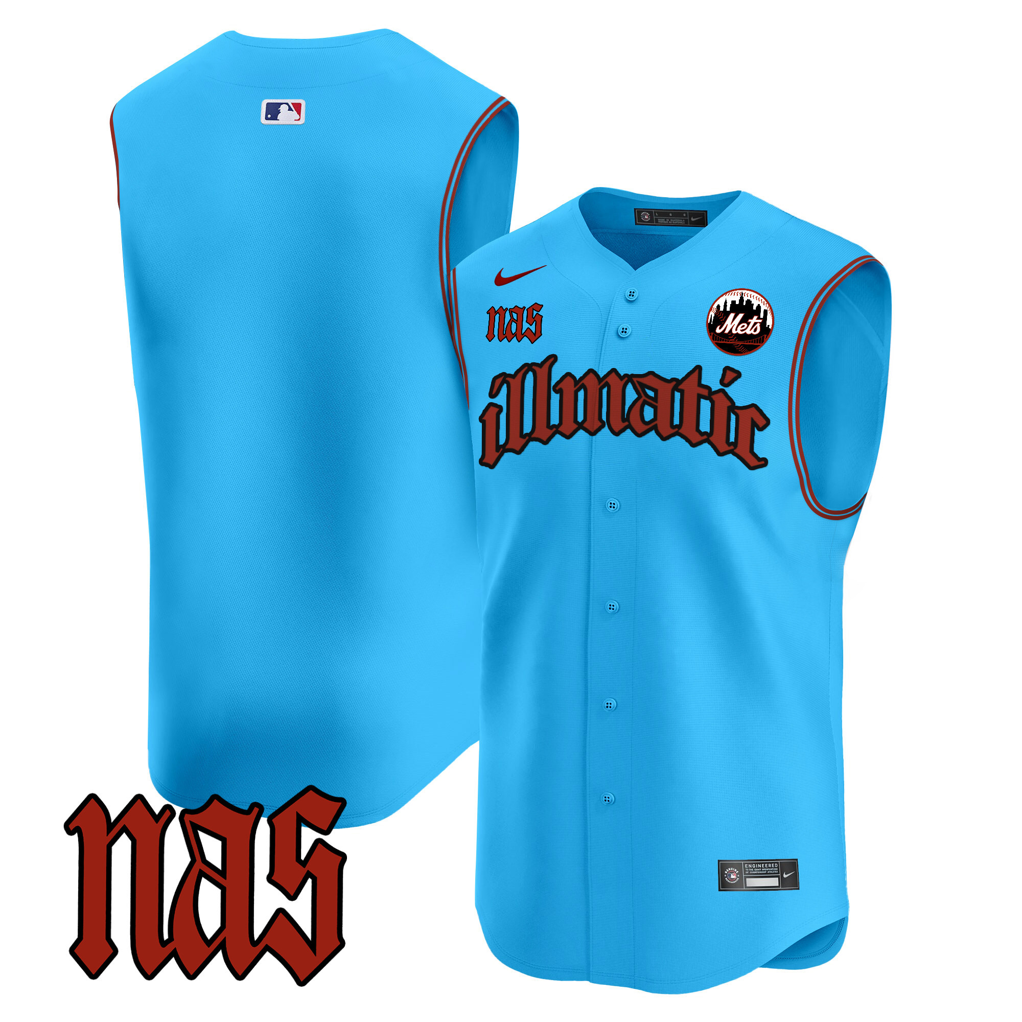 Men's Mets Nas Illmatic Vapor Premier Sleeveless Jersey - All Stitched