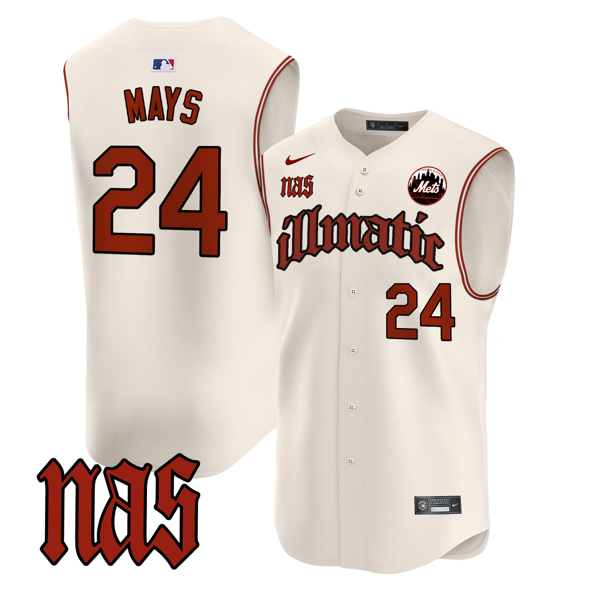 Men's Mets Nas Illmatic Vapor Premier Sleeveless Jersey - All Stitched