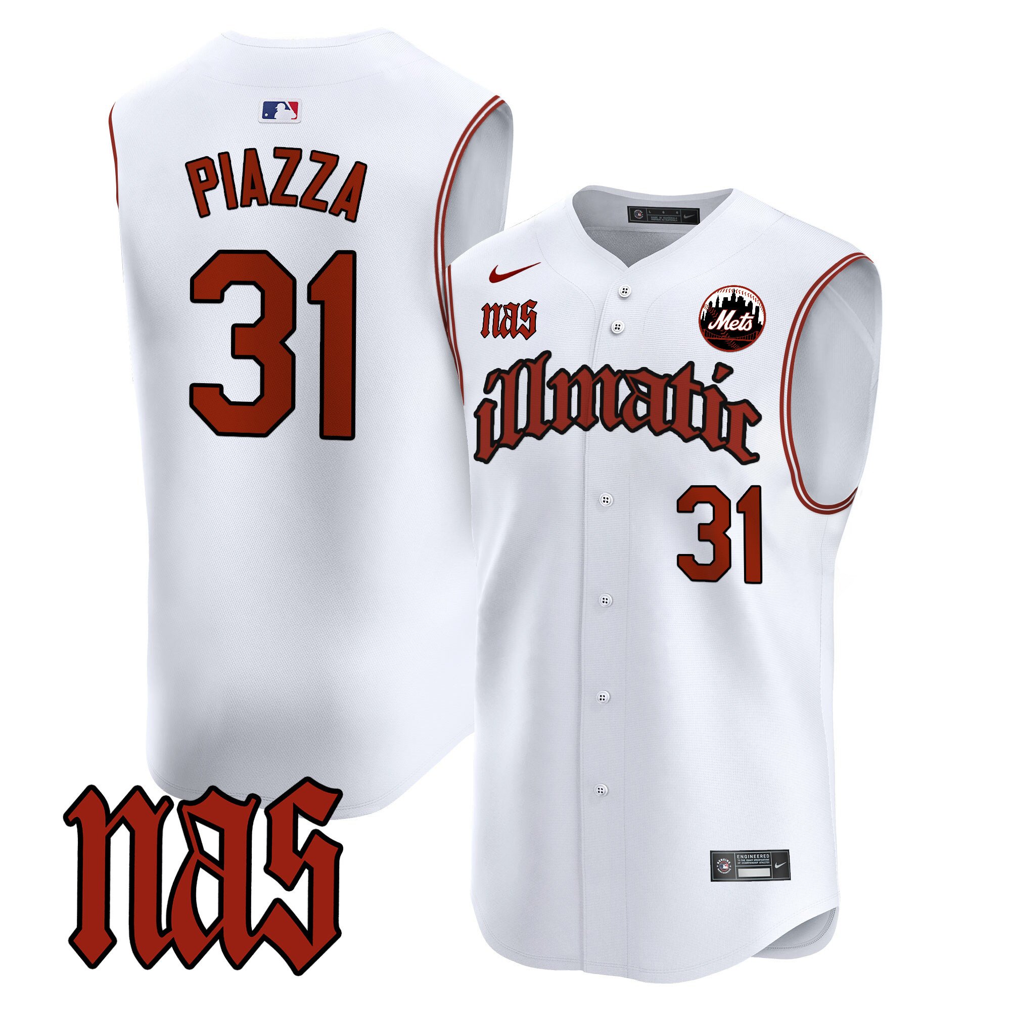 Men's Mets Nas Illmatic Vapor Premier Sleeveless Jersey - All Stitched