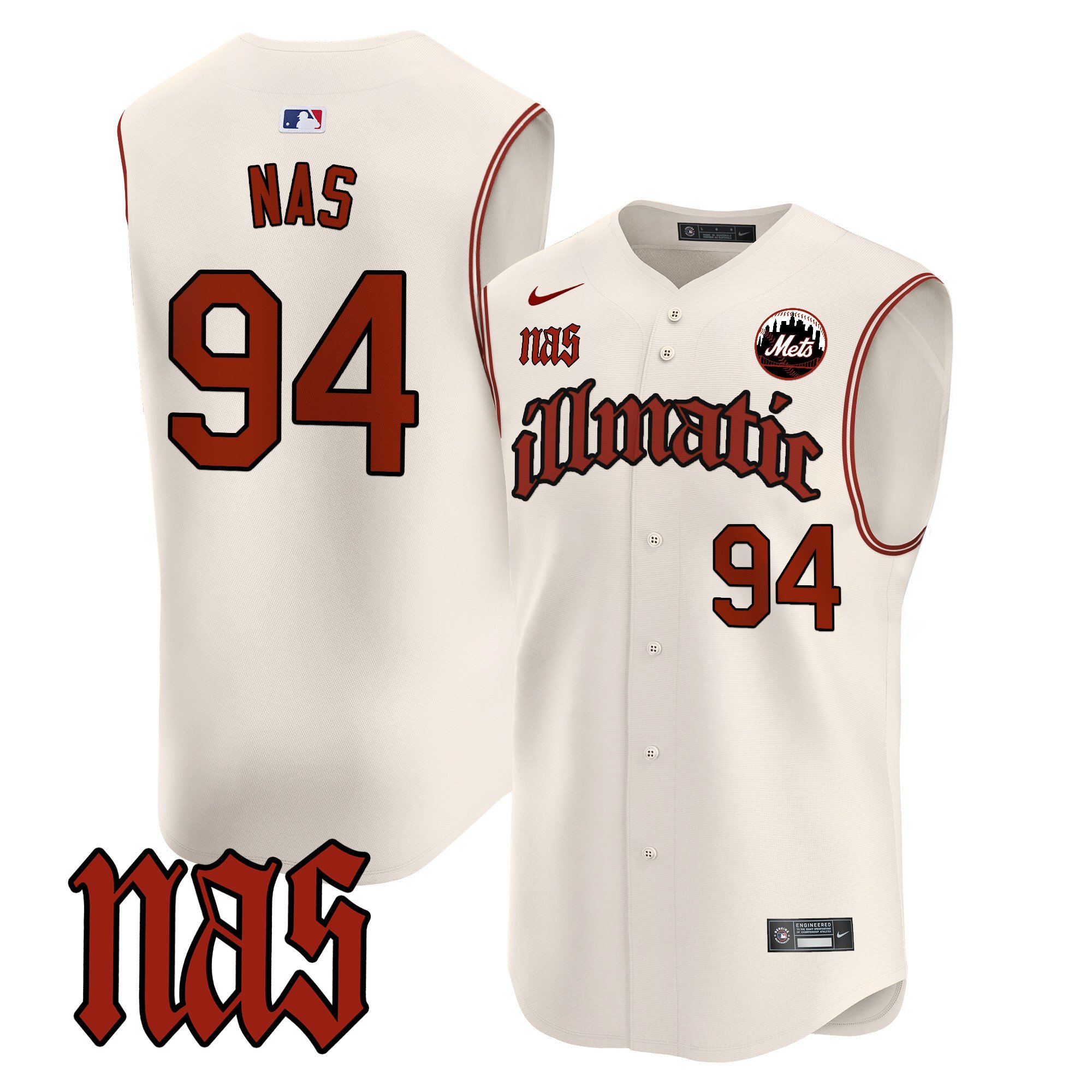 Men's Mets Nas Illmatic Vapor Premier Sleeveless Jersey - All Stitched