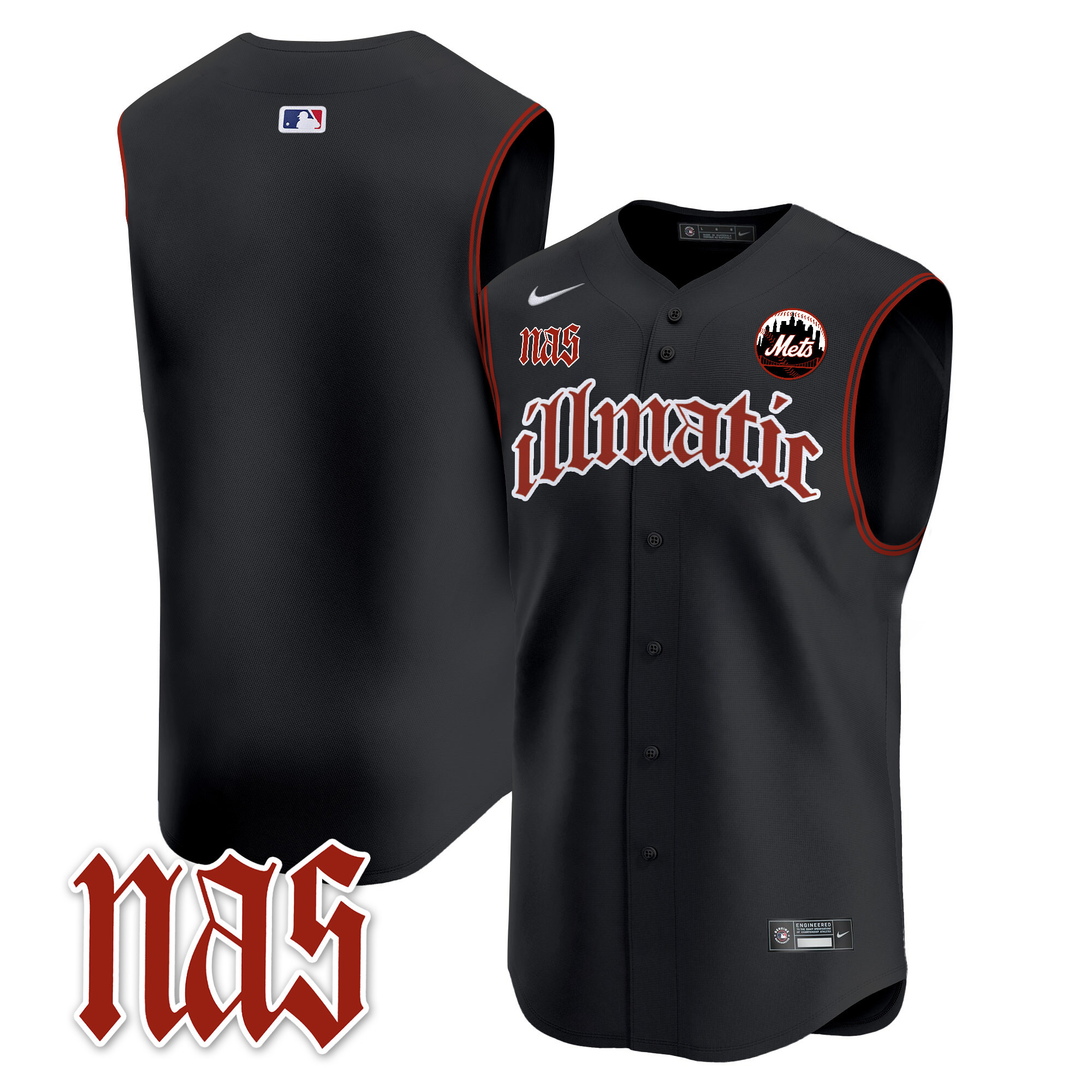 Men's Mets Nas Illmatic Vapor Premier Sleeveless Jersey - All Stitched