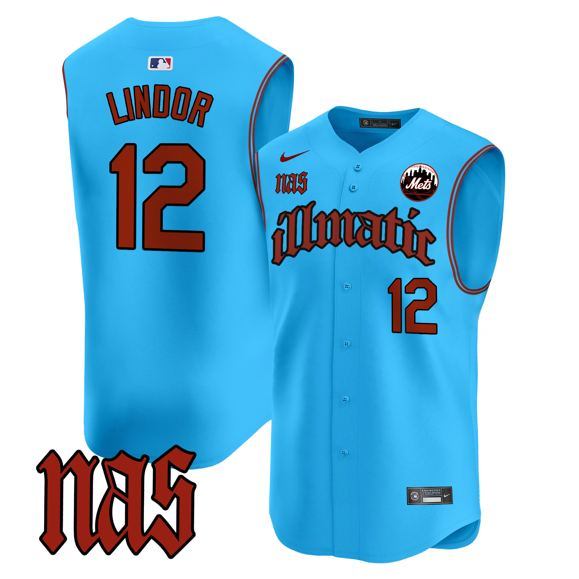 Men's Mets Nas Illmatic Vapor Premier Sleeveless Jersey - All Stitched