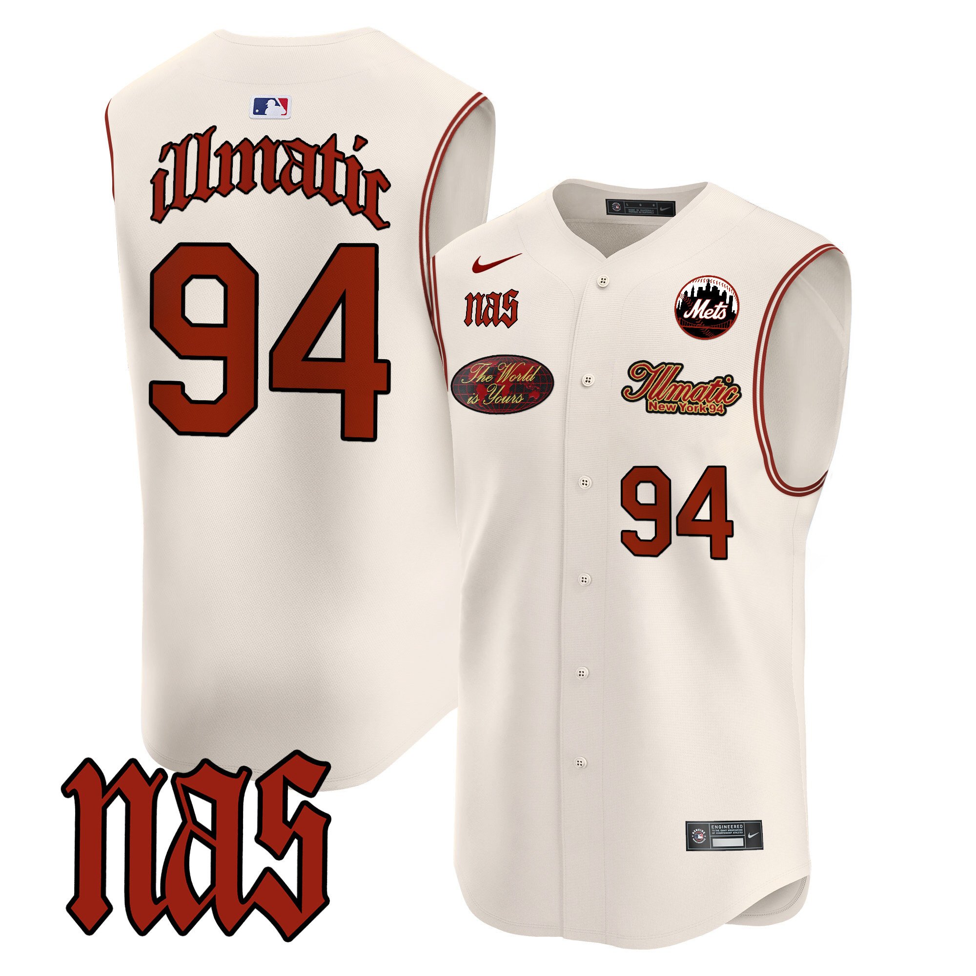 Men's Mets Nas Illmatic Vapor Premier Sleeveless Jersey V2 - All Stitched