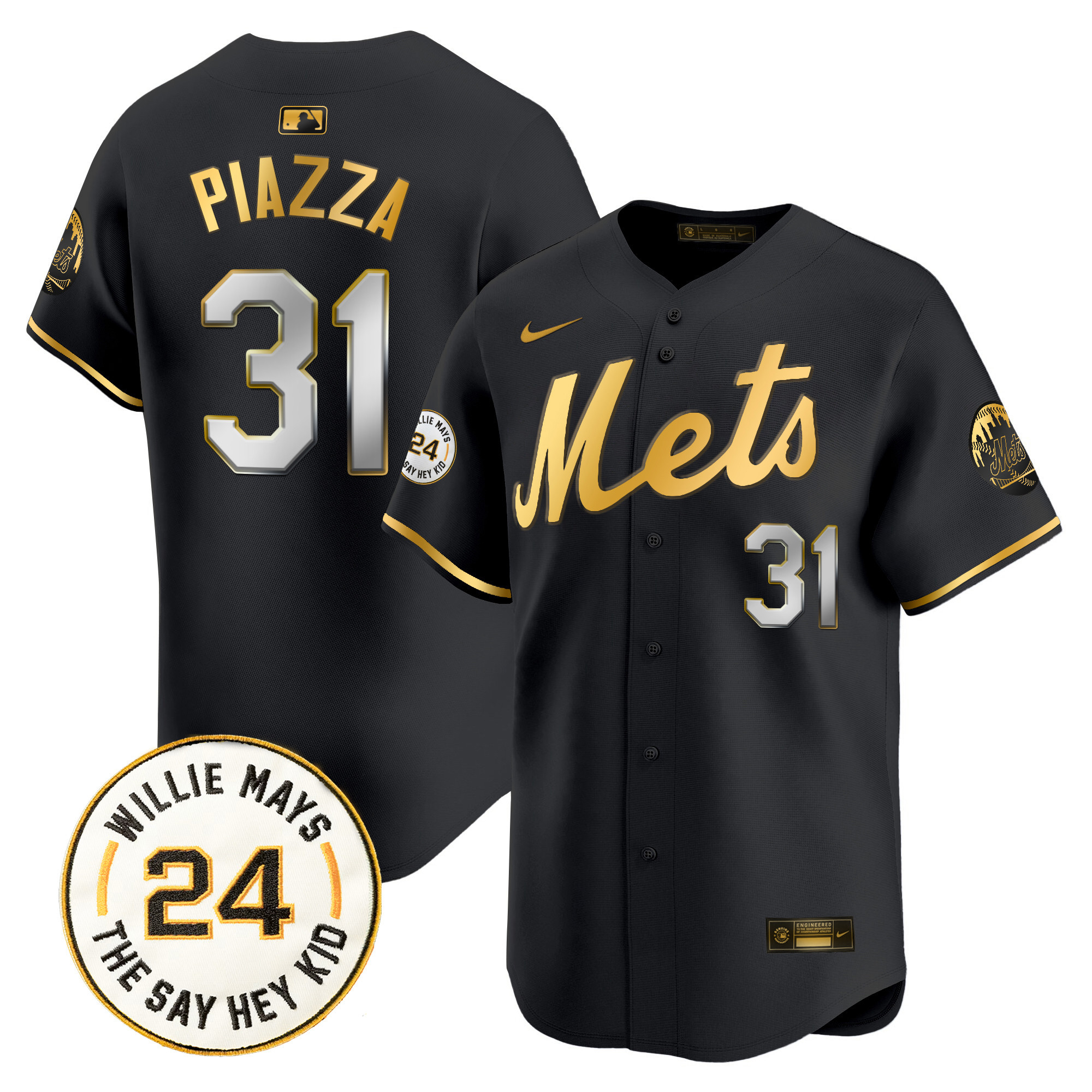 Men's Mets Willie Mays Patch Vapor Premier Limited Jersey - All Stitched