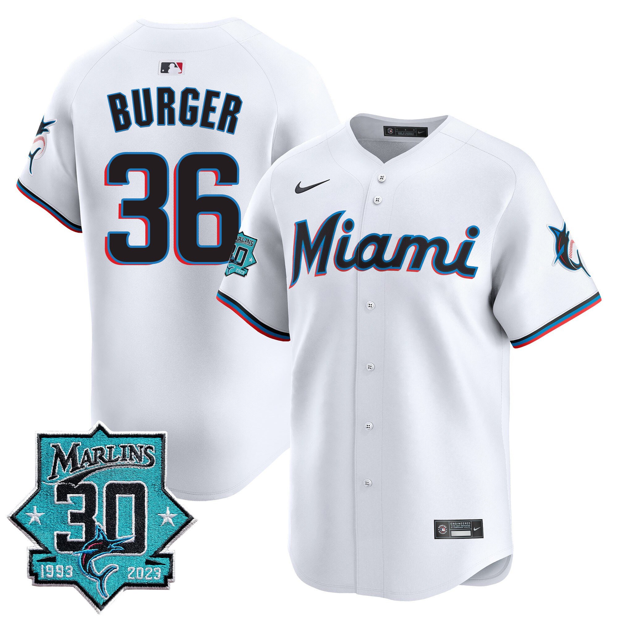 Men's Miami Marlins 30 Seasons Anniversary Patch Vapor Premier Limited Jersey – All Stitched