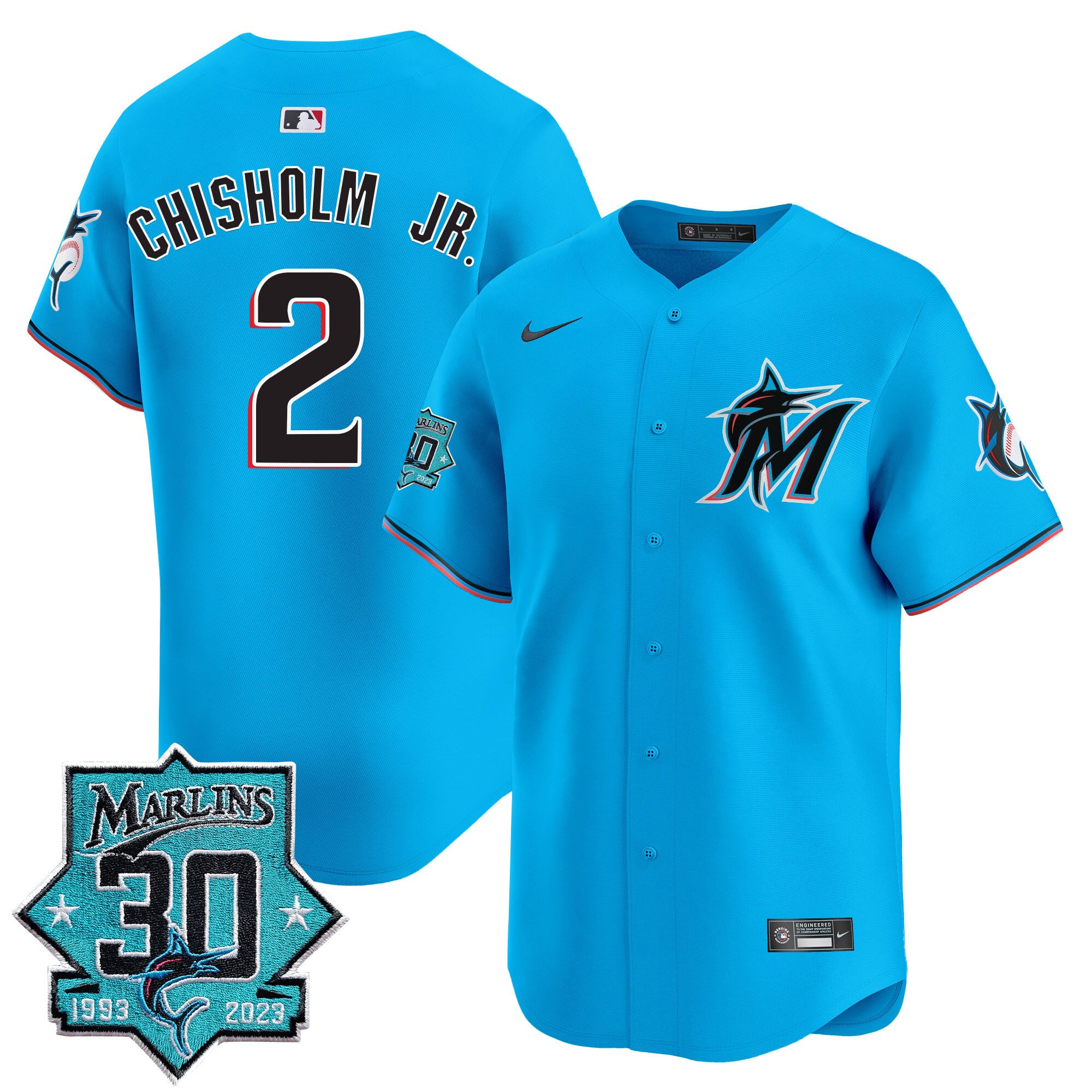 Men's Miami Marlins 30 Seasons Anniversary Patch Vapor Premier Limited Jersey – All Stitched