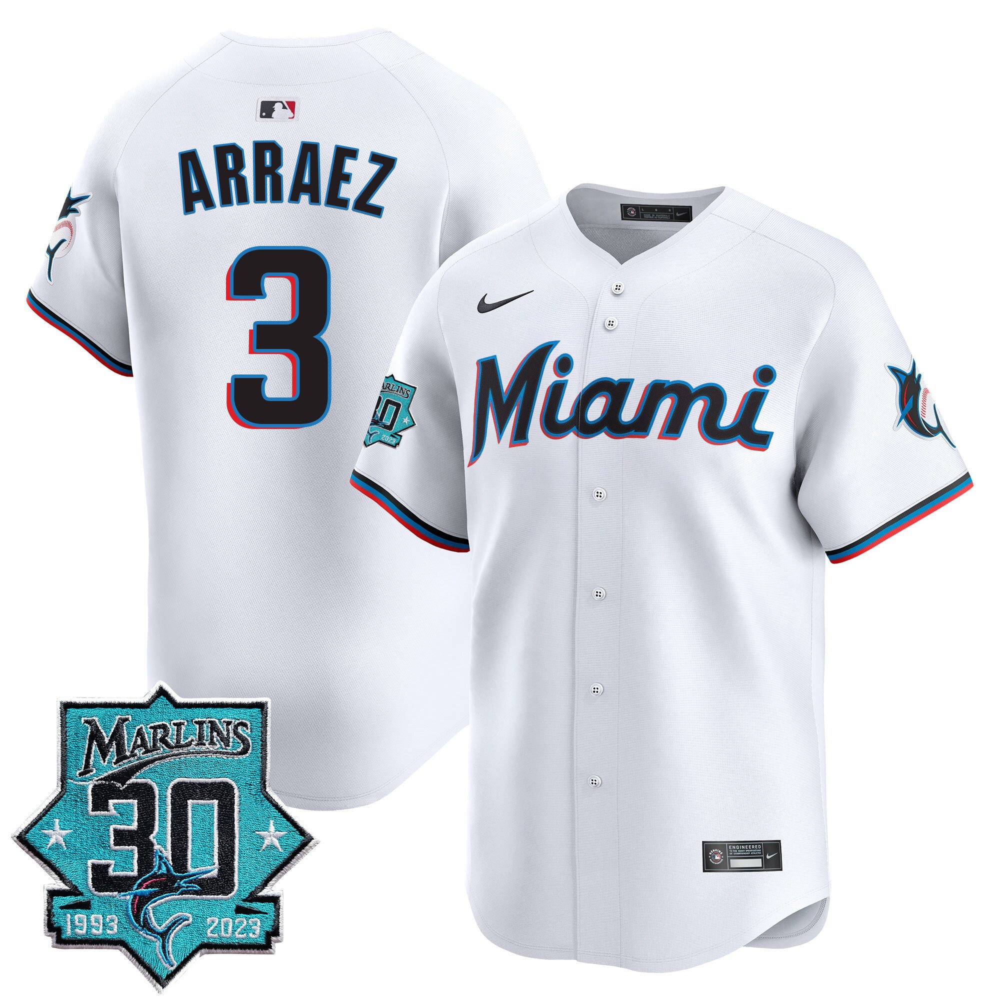 Men's Miami Marlins 30 Seasons Anniversary Patch Vapor Premier Limited Jersey – All Stitched