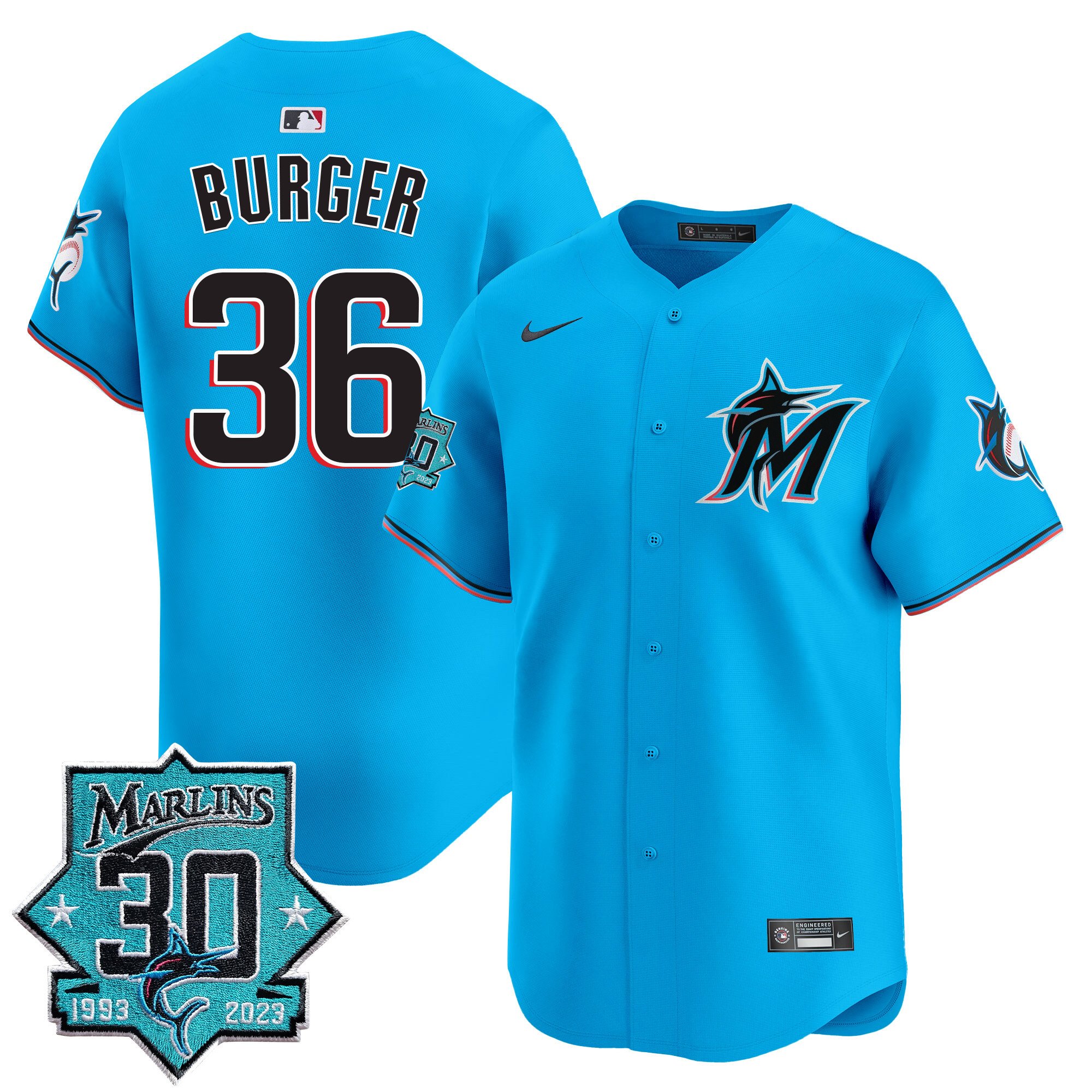 Men's Miami Marlins 30 Seasons Anniversary Patch Vapor Premier Limited Jersey – All Stitched