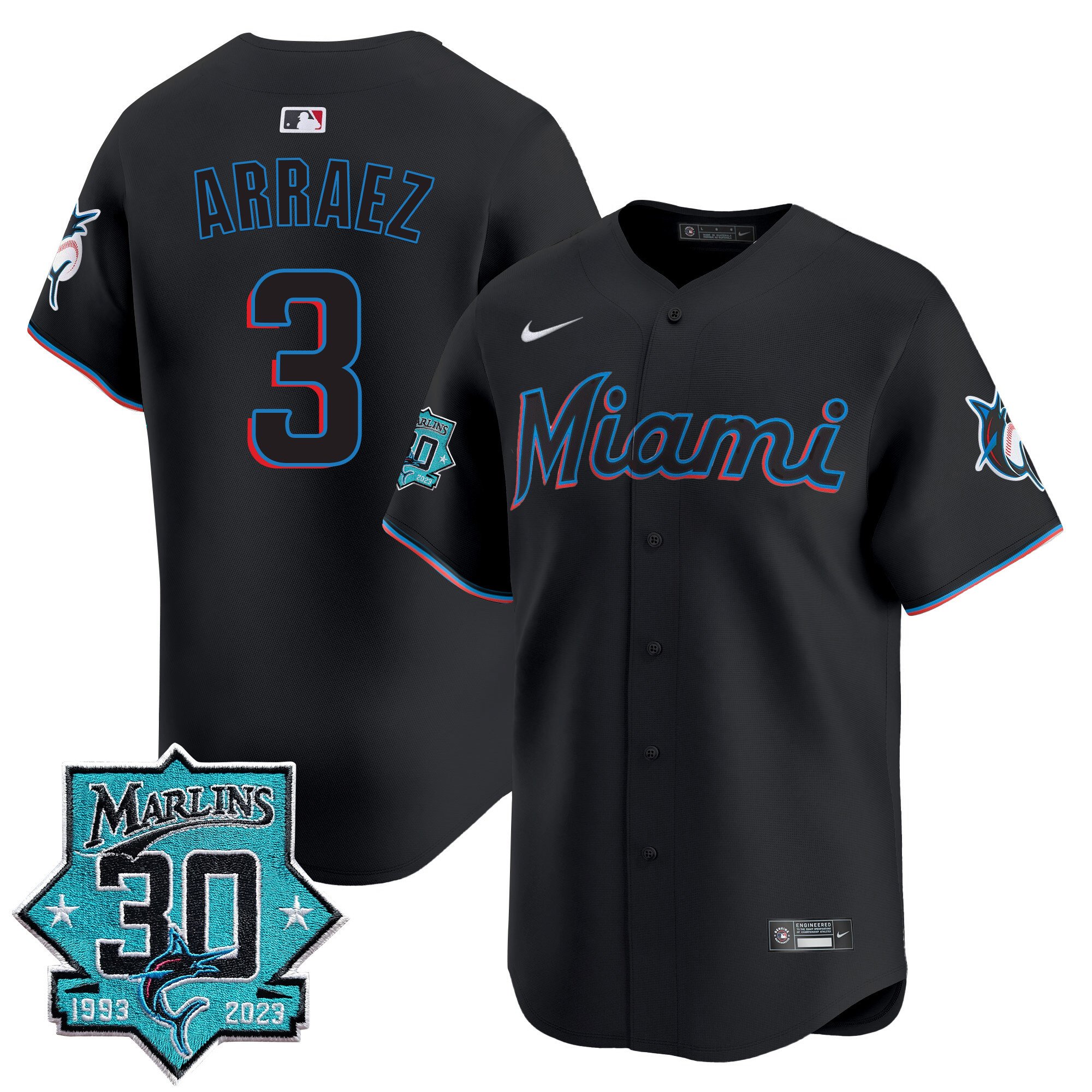Men's Miami Marlins 30 Seasons Anniversary Patch Vapor Premier Limited Jersey – All Stitched