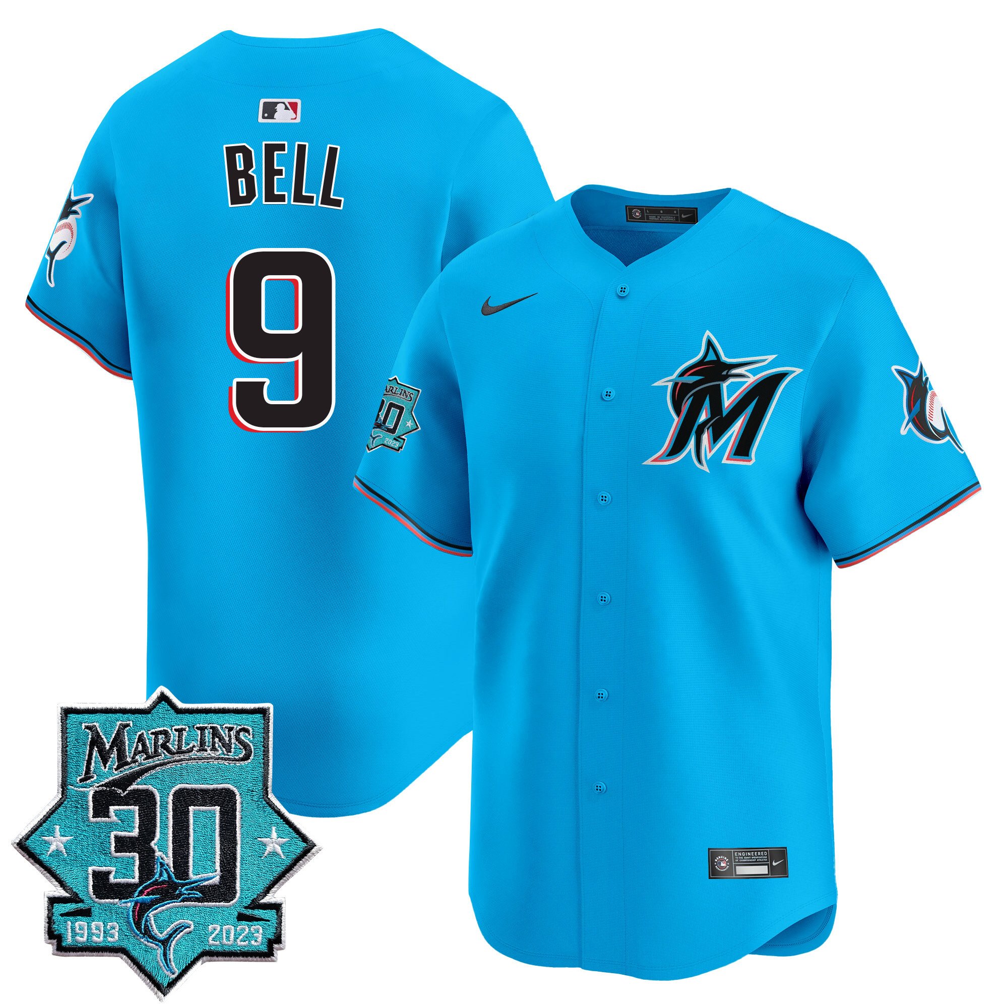 Men's Miami Marlins 30 Seasons Anniversary Patch Vapor Premier Limited Jersey – All Stitched