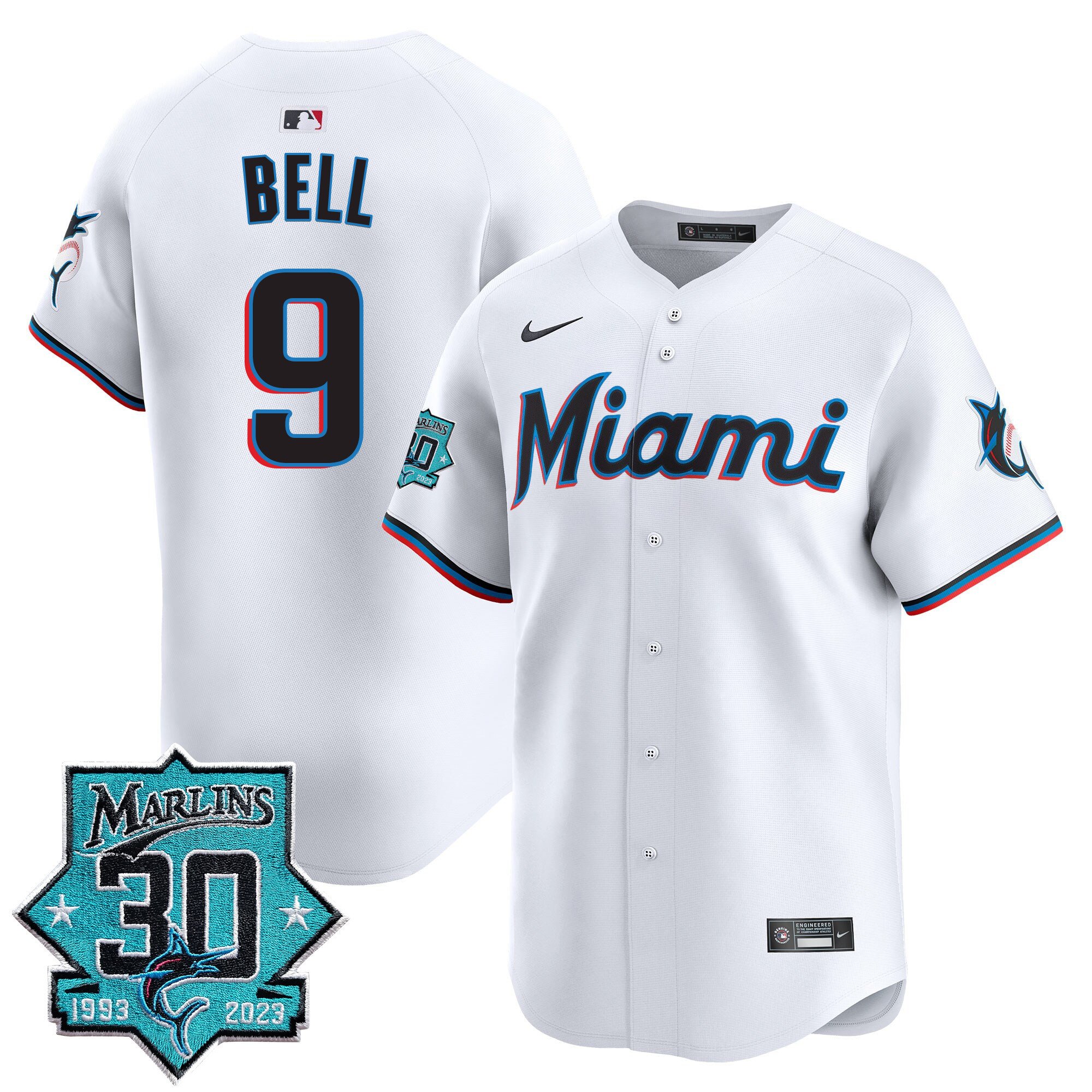 Men's Miami Marlins 30 Seasons Anniversary Patch Vapor Premier Limited Jersey – All Stitched