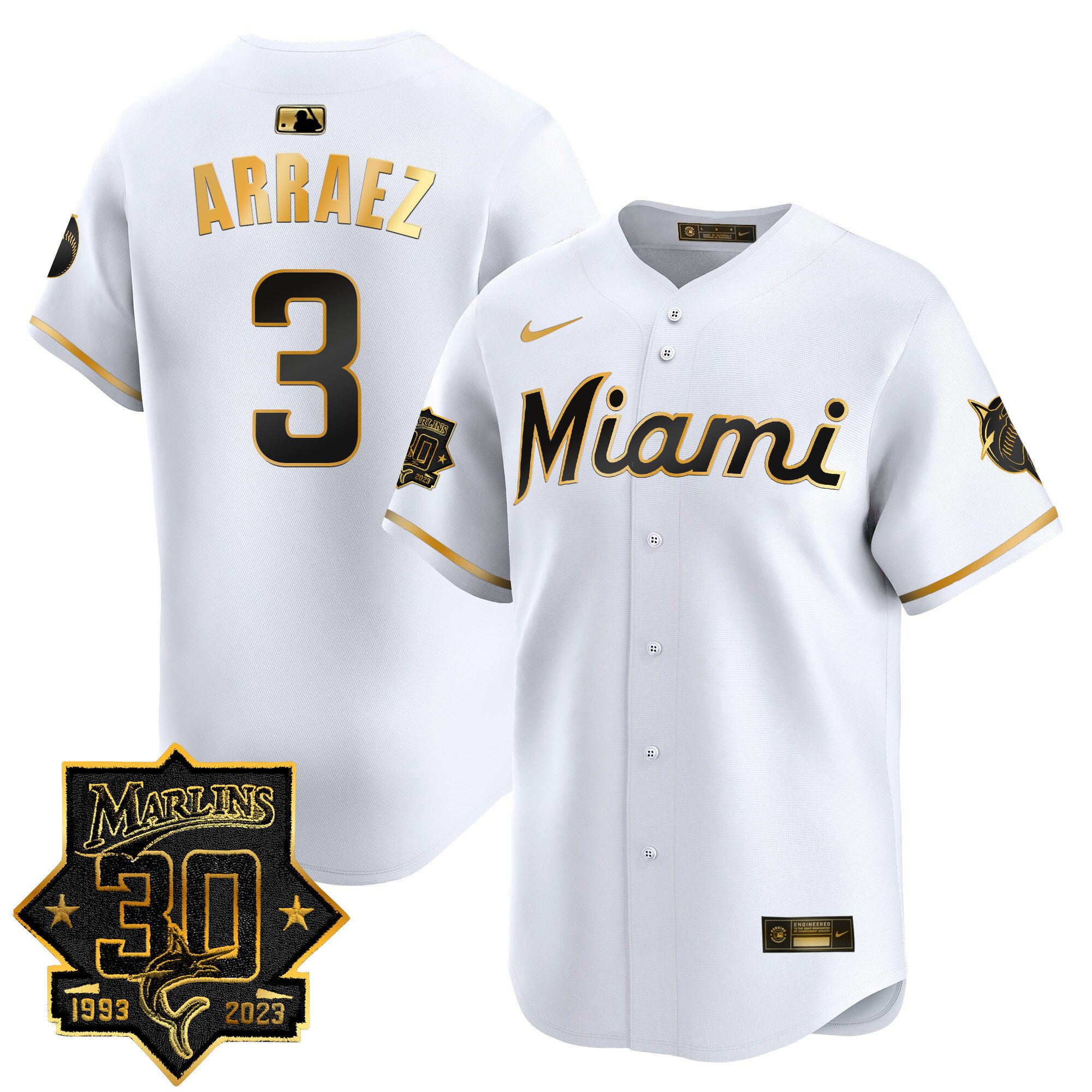 Men's Miami Marlins 30 Seasons Anniversary Patch Vapor Premier Limited Jersey – All Stitched