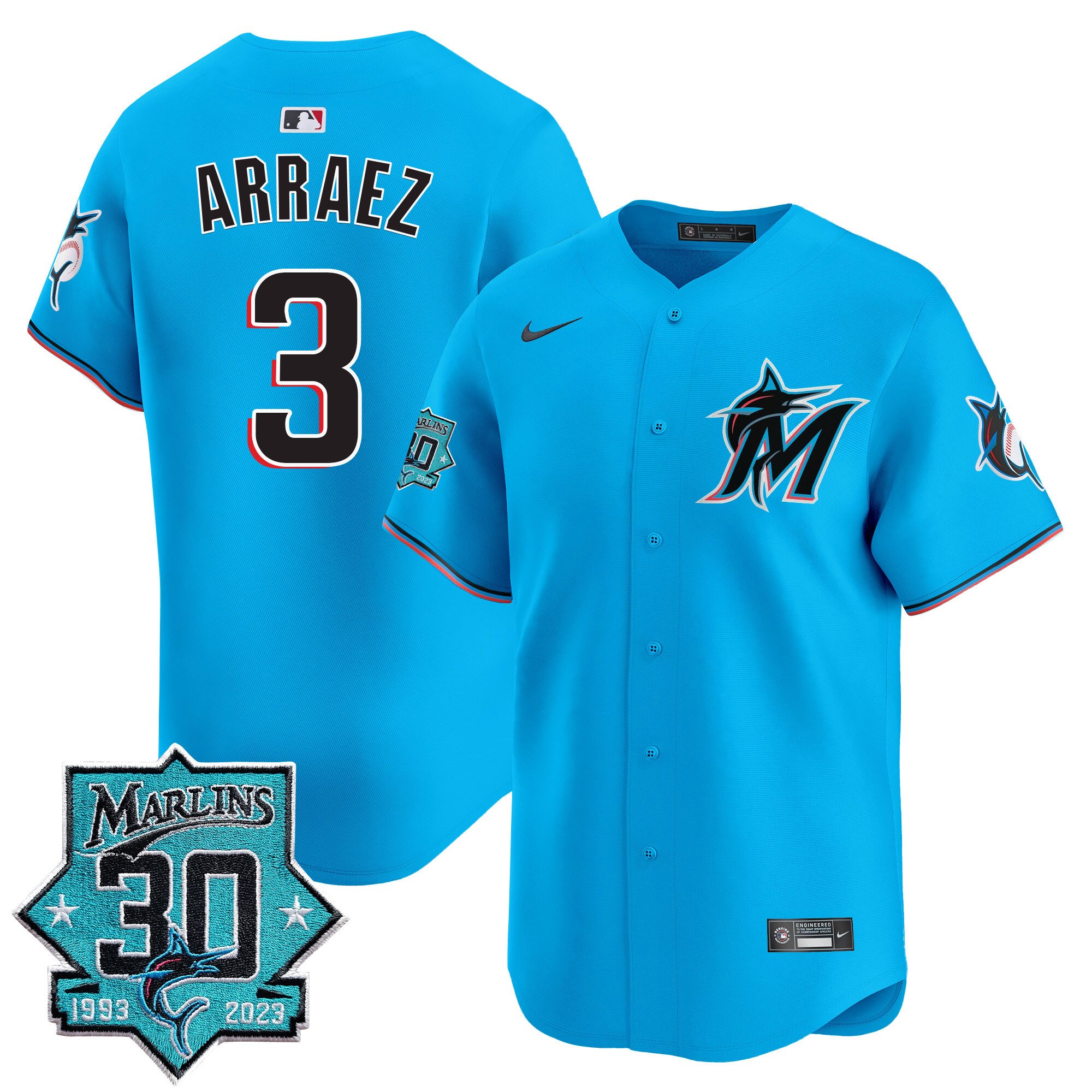 Men's Miami Marlins 30 Seasons Anniversary Patch Vapor Premier Limited Jersey – All Stitched