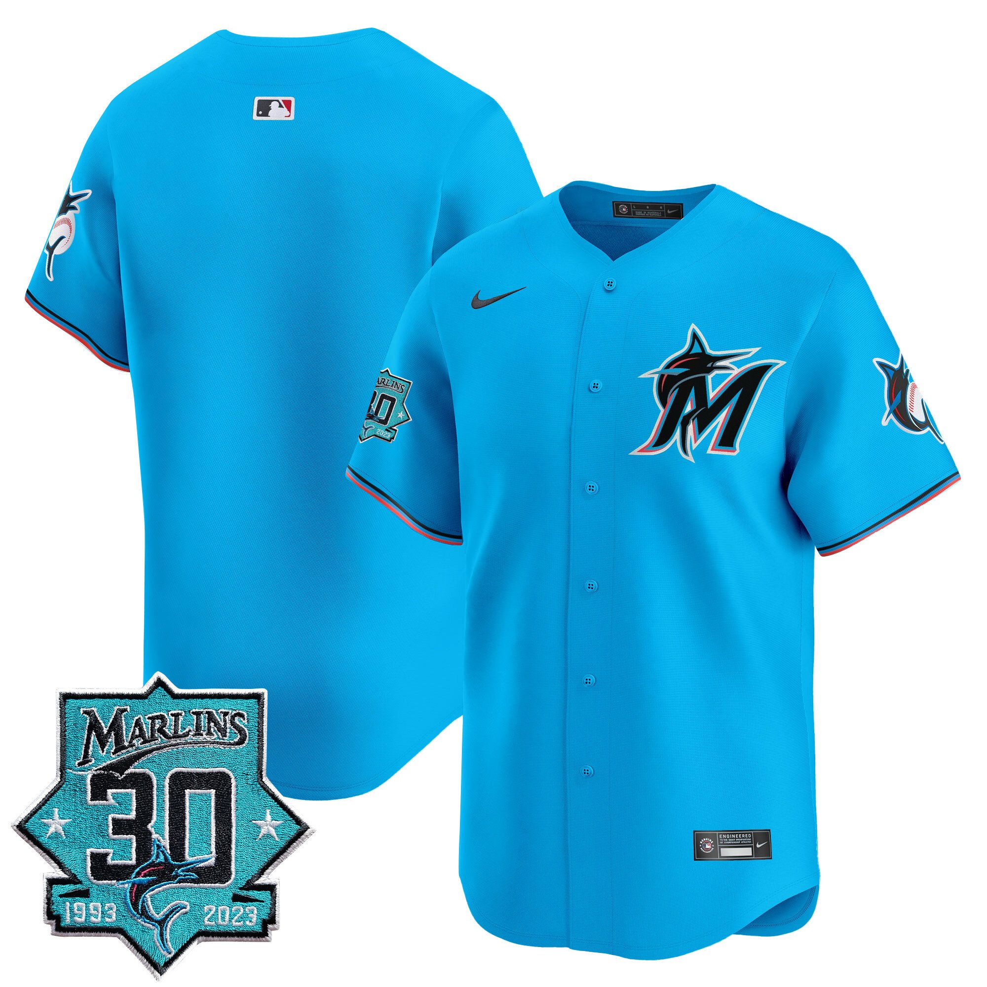 Men's Miami Marlins 30 Seasons Anniversary Patch Vapor Premier Limited Jersey – All Stitched