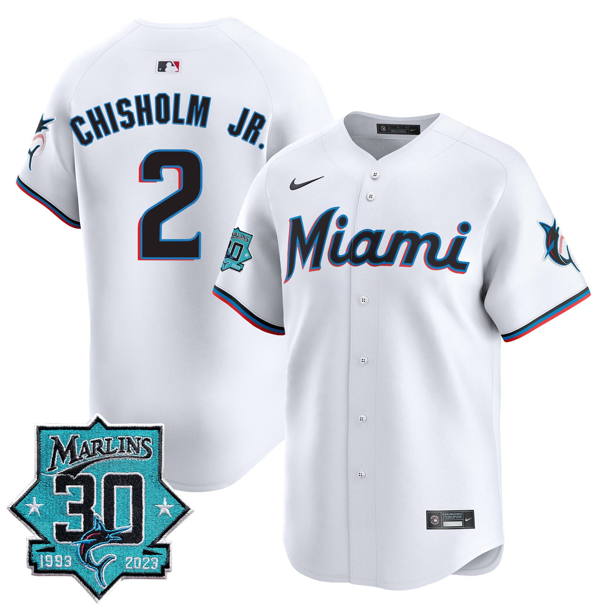 Men's Miami Marlins 30 Seasons Anniversary Patch Vapor Premier Limited Jersey – All Stitched