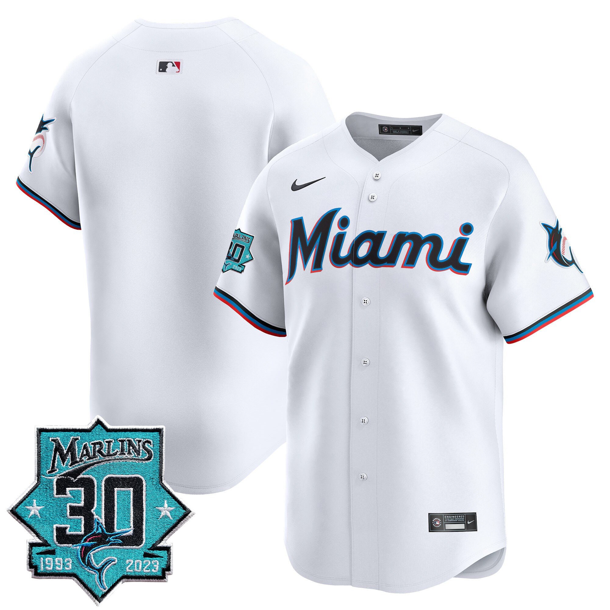 Men's Miami Marlins 30 Seasons Anniversary Patch Vapor Premier Limited Jersey – All Stitched