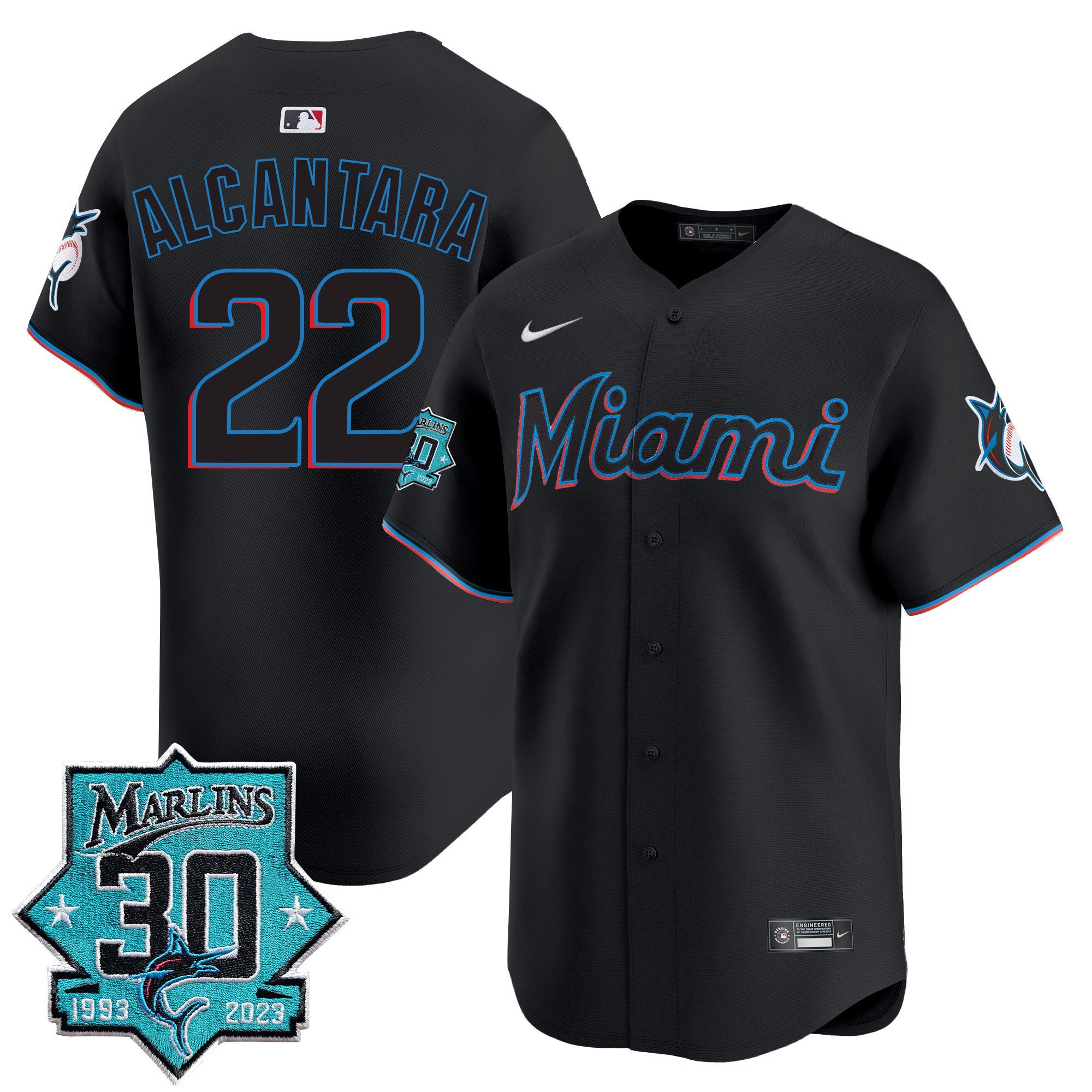 Men's Miami Marlins 30 Seasons Anniversary Patch Vapor Premier Limited Jersey – All Stitched