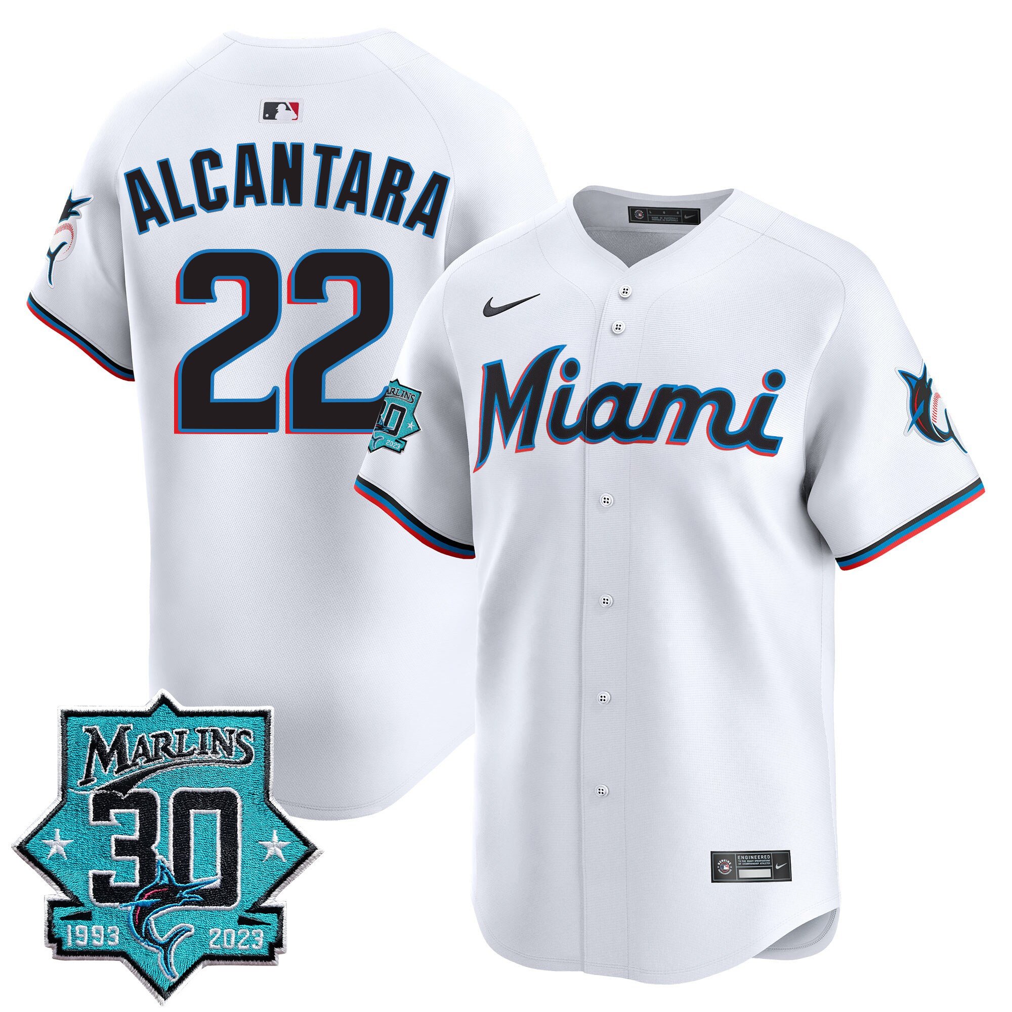 Men's Miami Marlins 30 Seasons Anniversary Patch Vapor Premier Limited Jersey – All Stitched