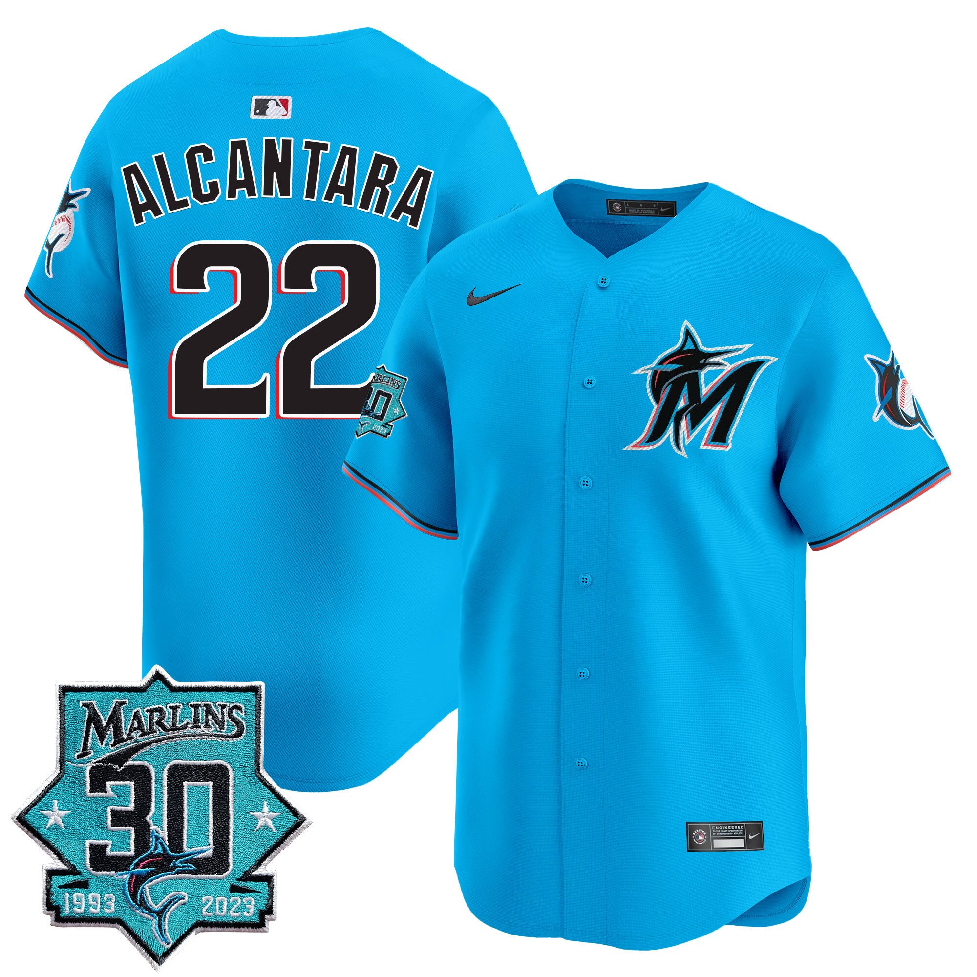 Men's Miami Marlins 30 Seasons Anniversary Patch Vapor Premier Limited Jersey – All Stitched