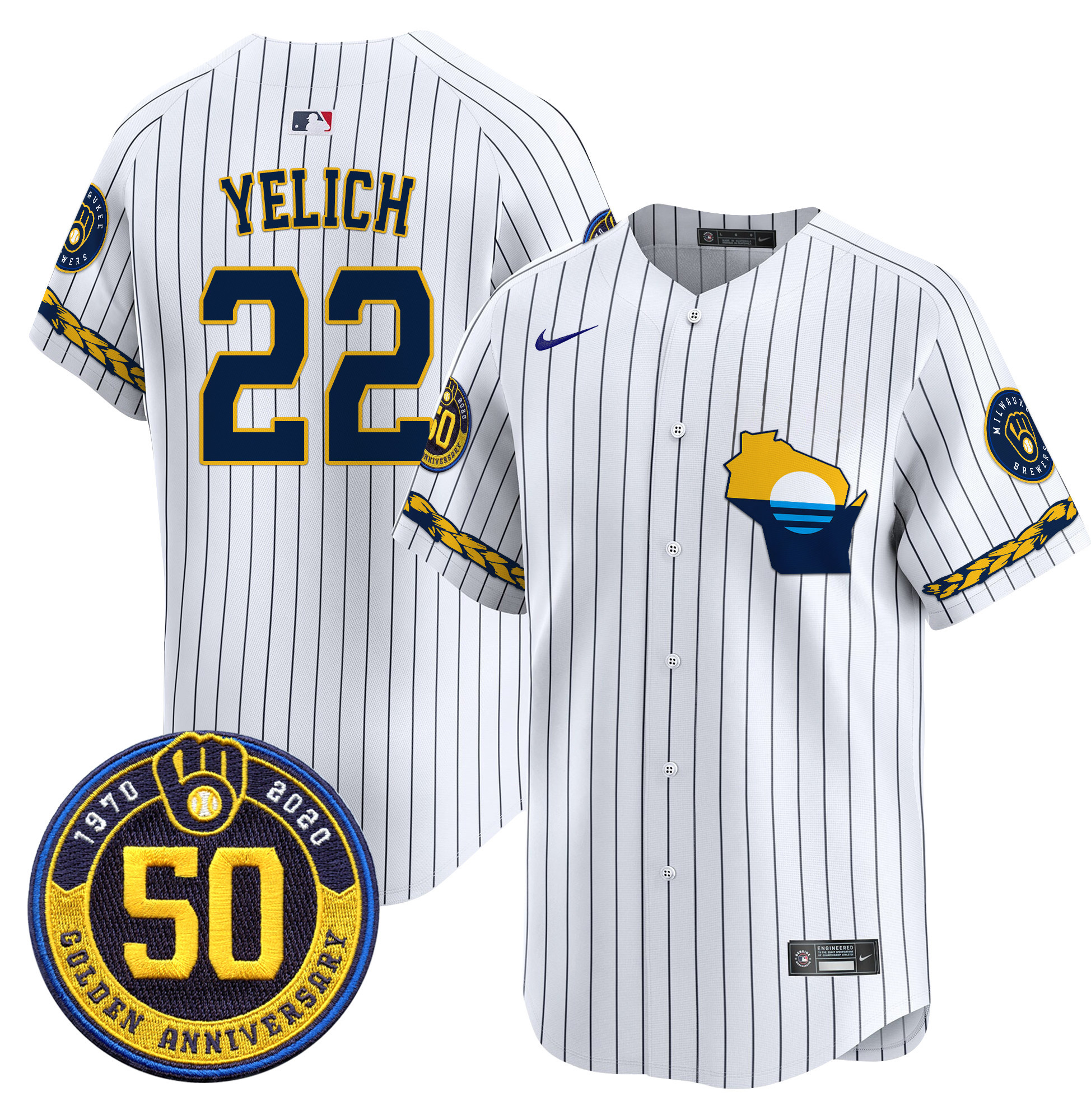 Men's Milwaukee Brewers Golden 50th Anniversary Patch Vapor Premier Limited Jersey - All Stitched