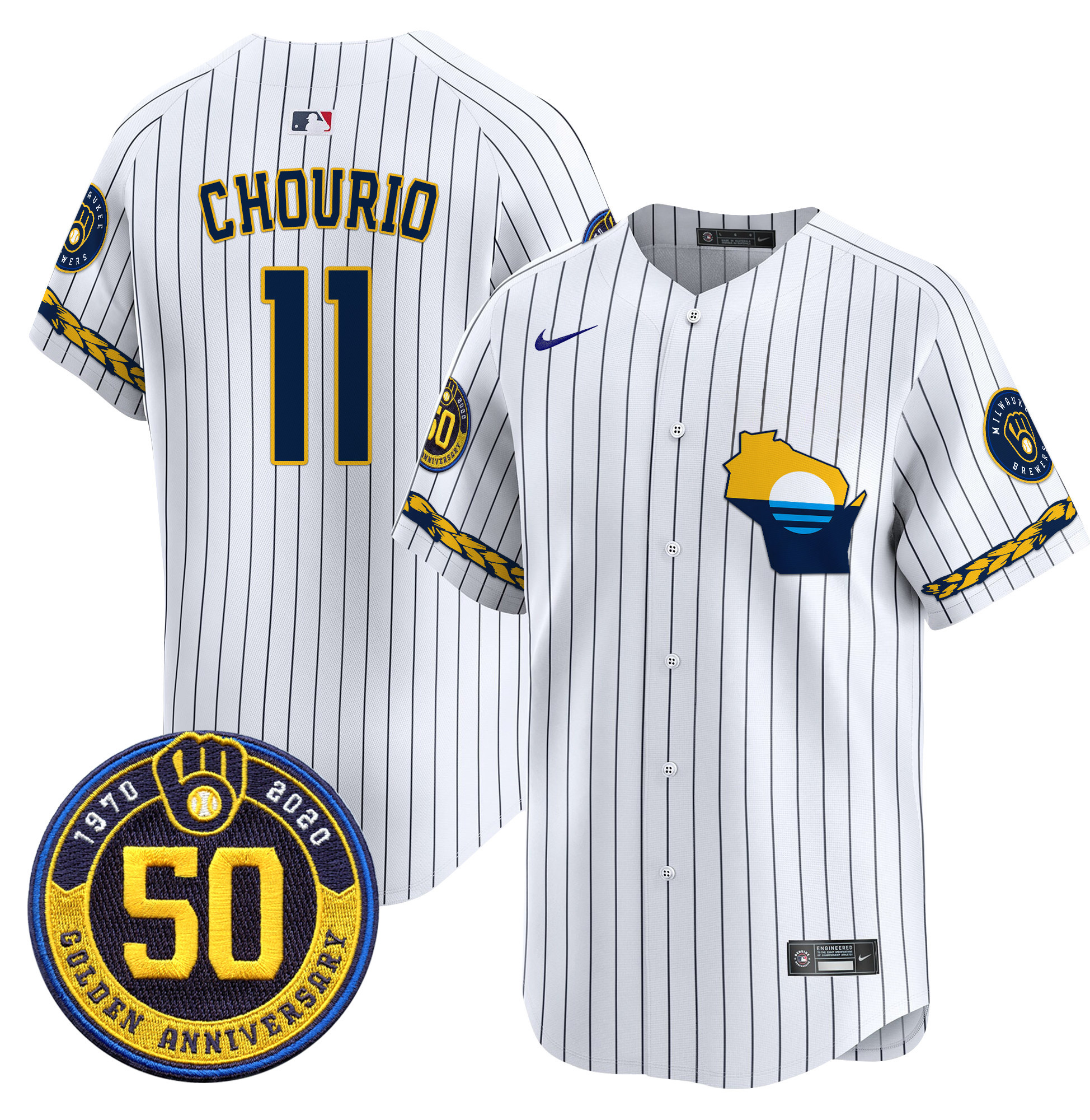 Men's Milwaukee Brewers Golden 50th Anniversary Patch Vapor Premier Limited Jersey - All Stitched