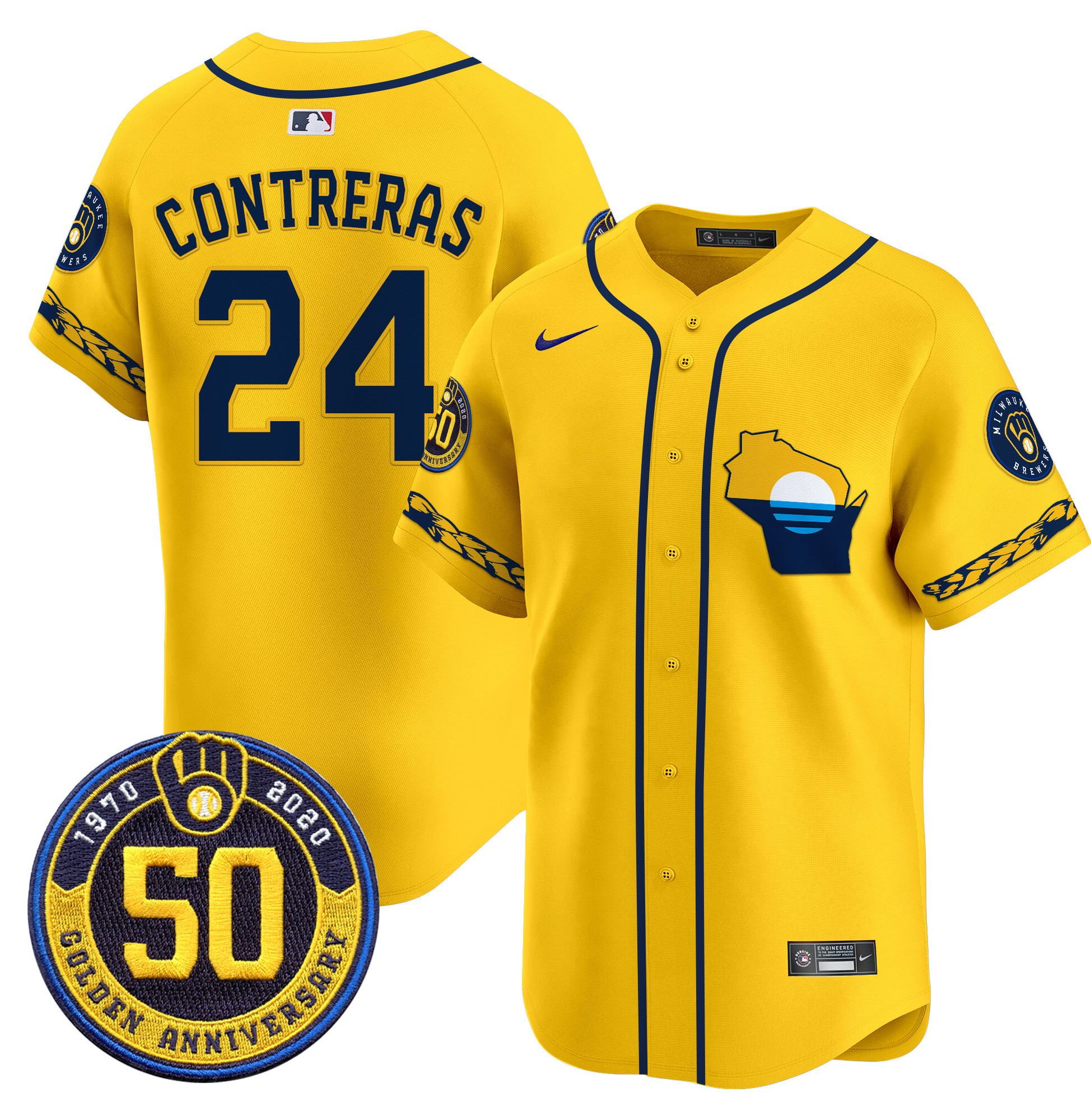 Men's Milwaukee Brewers Golden 50th Anniversary Patch Vapor Premier Limited Jersey - All Stitched