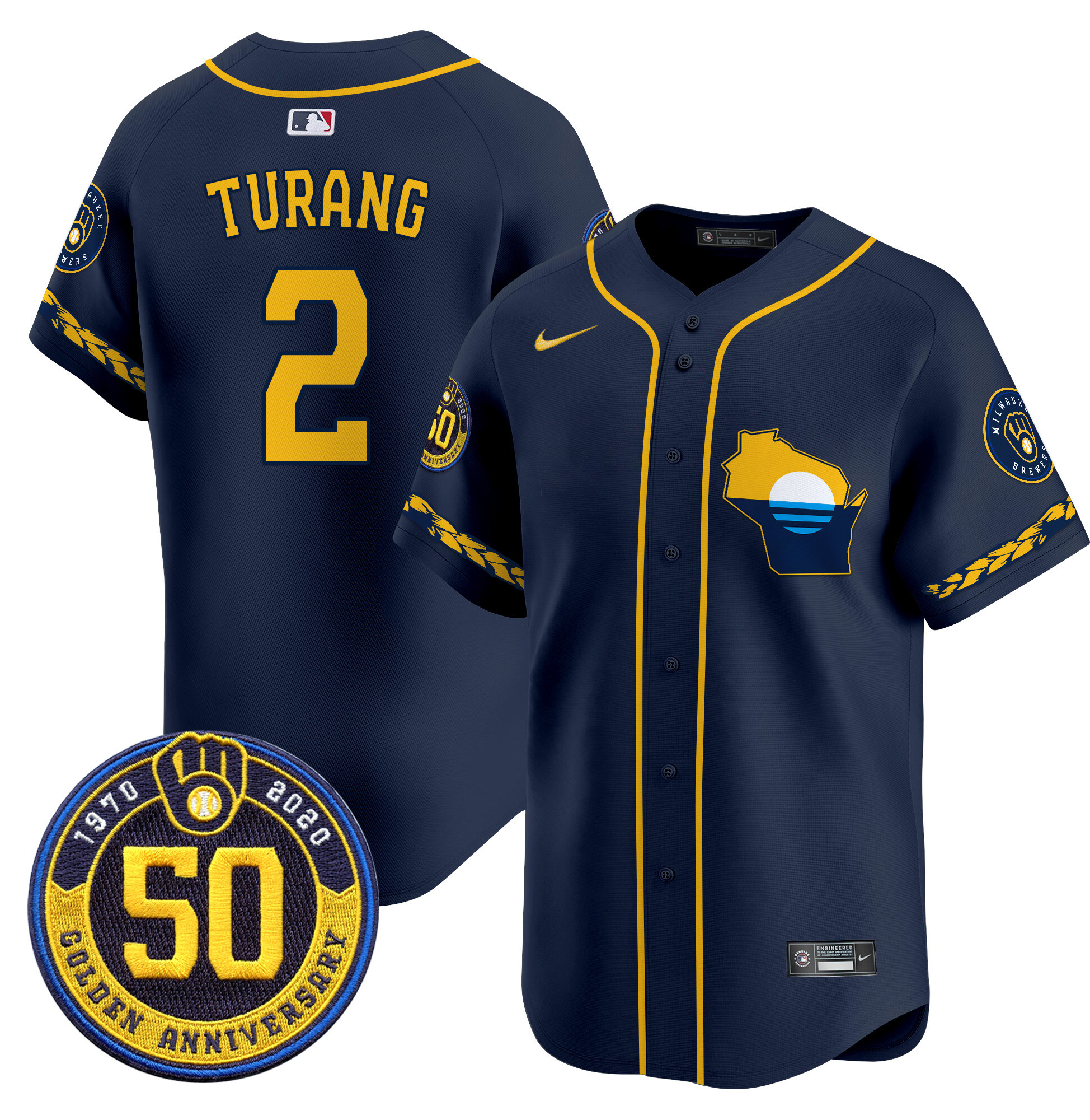 Men's Milwaukee Brewers Golden 50th Anniversary Patch Vapor Premier Limited Jersey - All Stitched