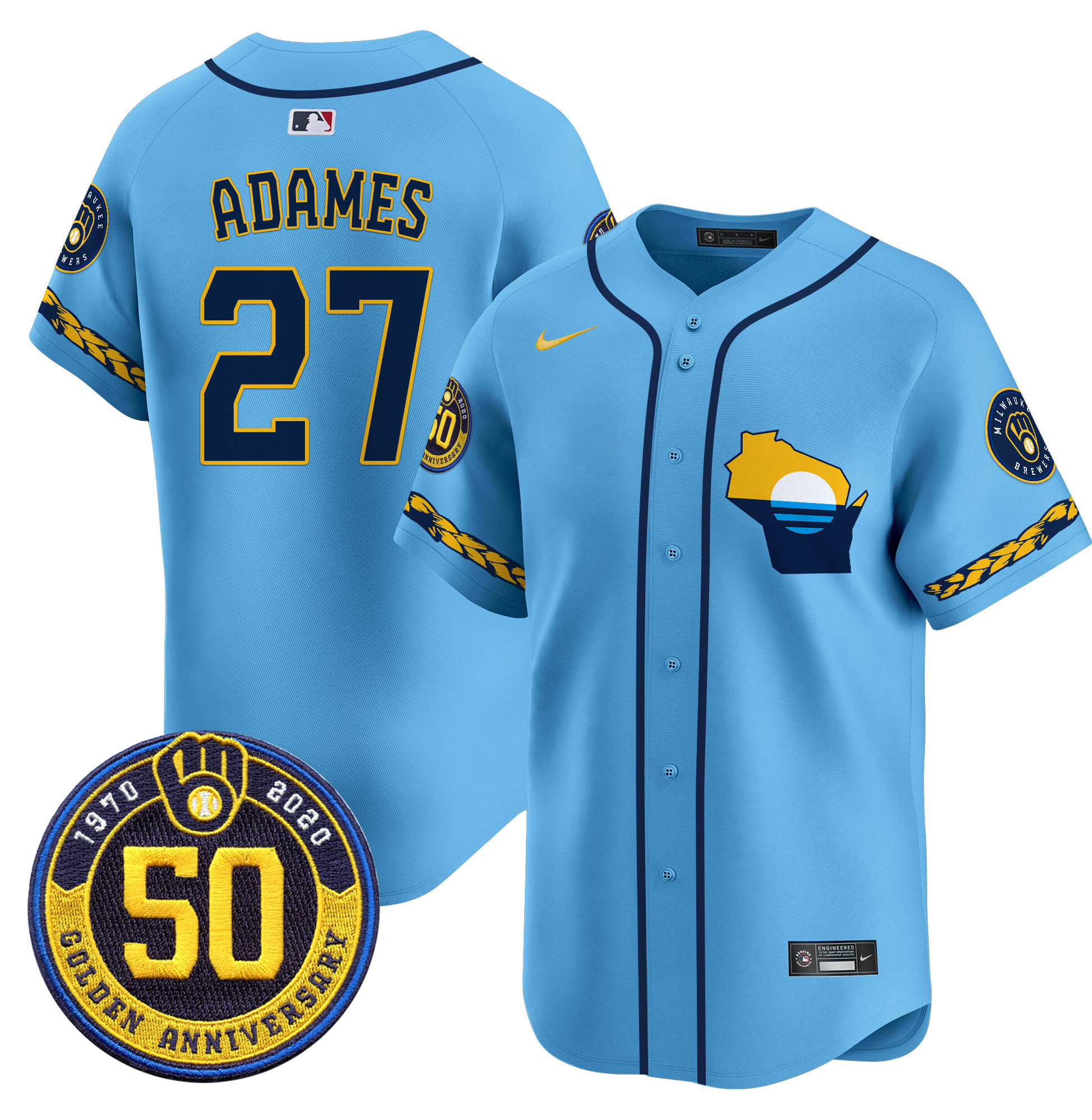 Men's Milwaukee Brewers Golden 50th Anniversary Patch Vapor Premier Limited Jersey - All Stitched