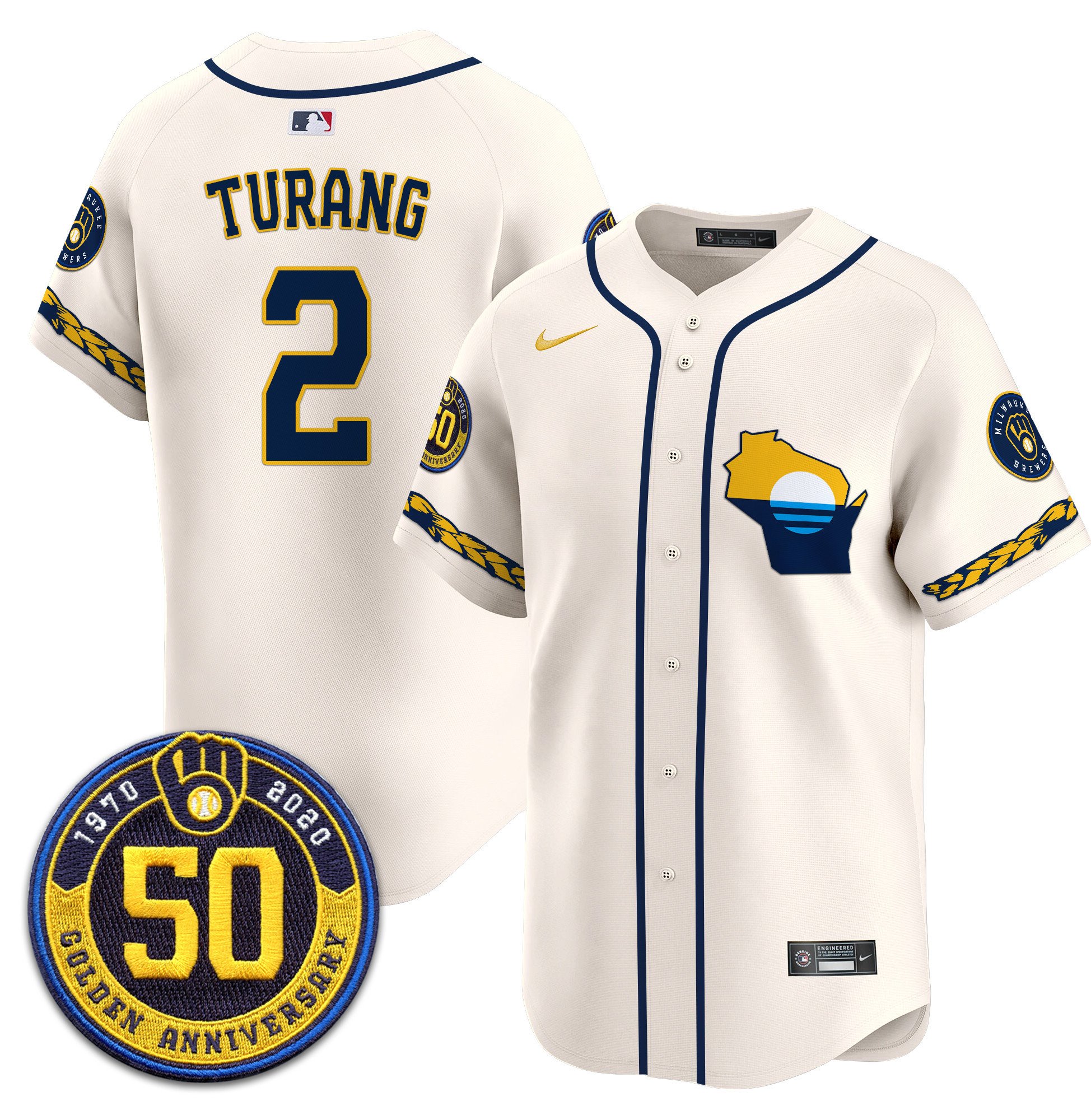 Men's Milwaukee Brewers Golden 50th Anniversary Patch Vapor Premier Limited Jersey - All Stitched