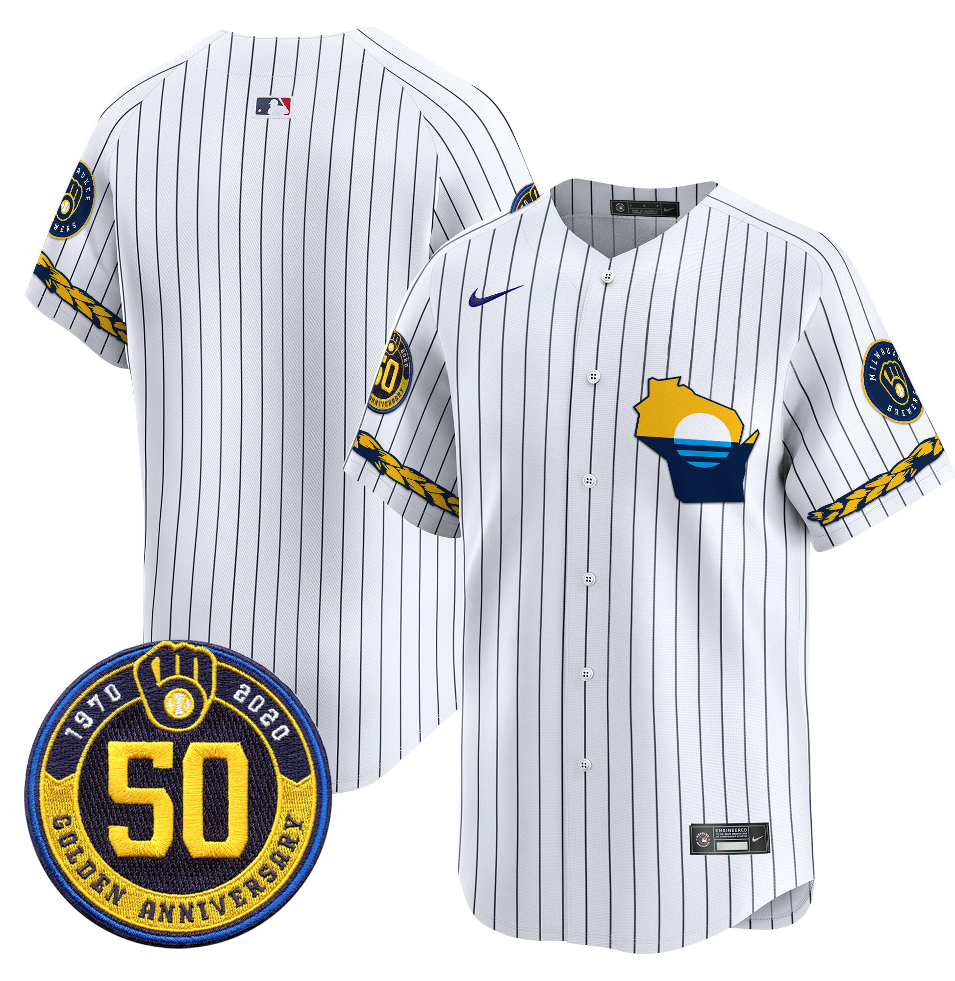 Men's Milwaukee Brewers Golden 50th Anniversary Patch Vapor Premier Limited Jersey - All Stitched