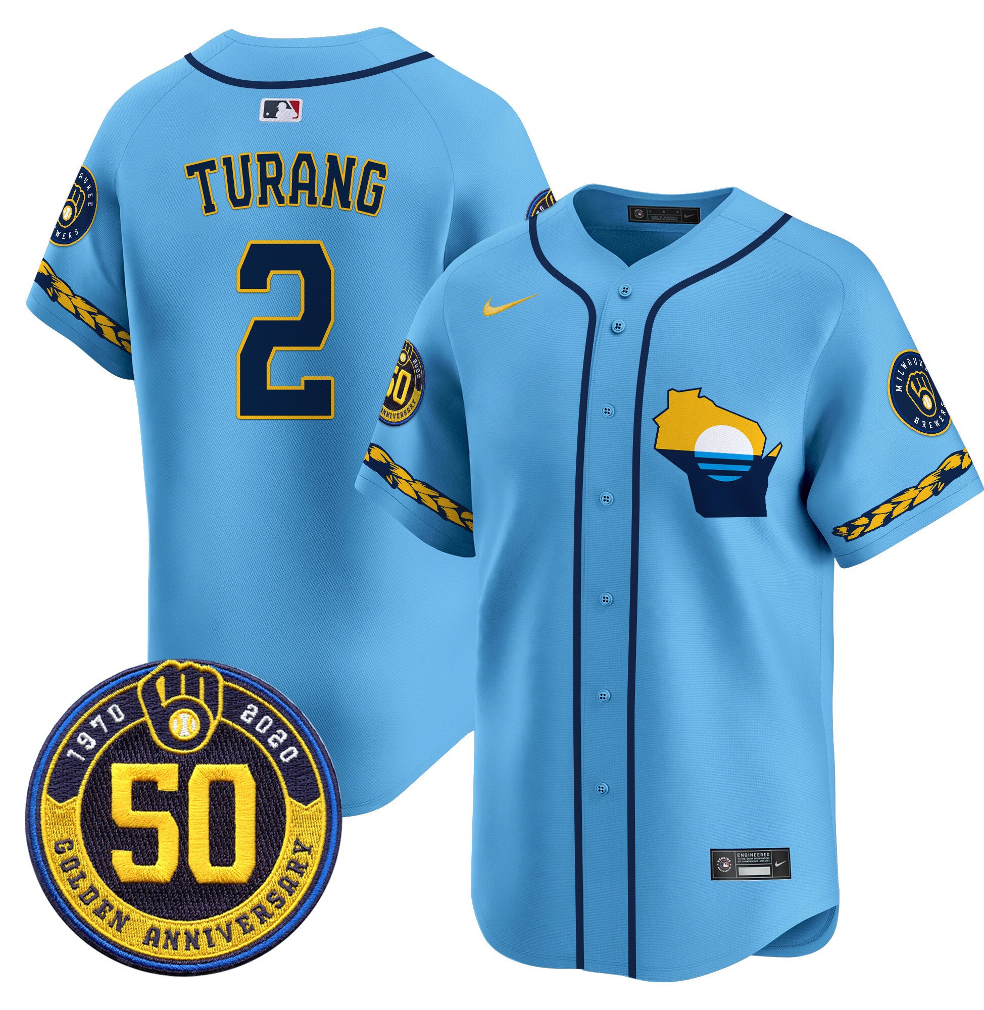 Men's Milwaukee Brewers Golden 50th Anniversary Patch Vapor Premier Limited Jersey - All Stitched