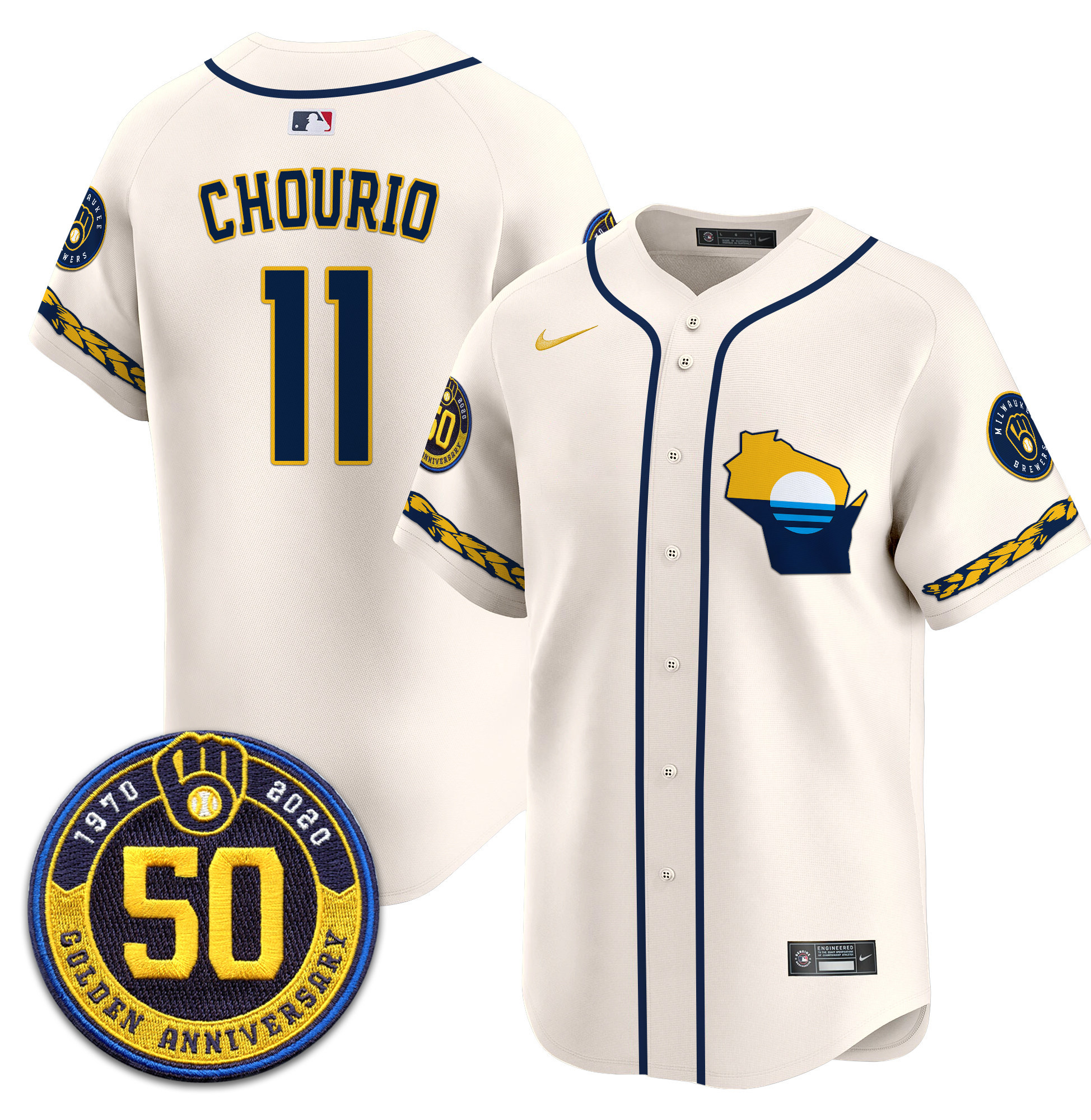 Men's Milwaukee Brewers Golden 50th Anniversary Patch Vapor Premier Limited Jersey - All Stitched