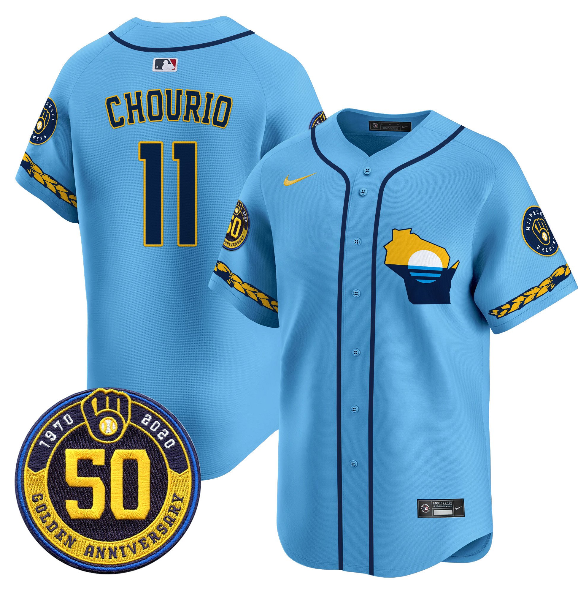 Men's Milwaukee Brewers Golden 50th Anniversary Patch Vapor Premier Limited Jersey - All Stitched