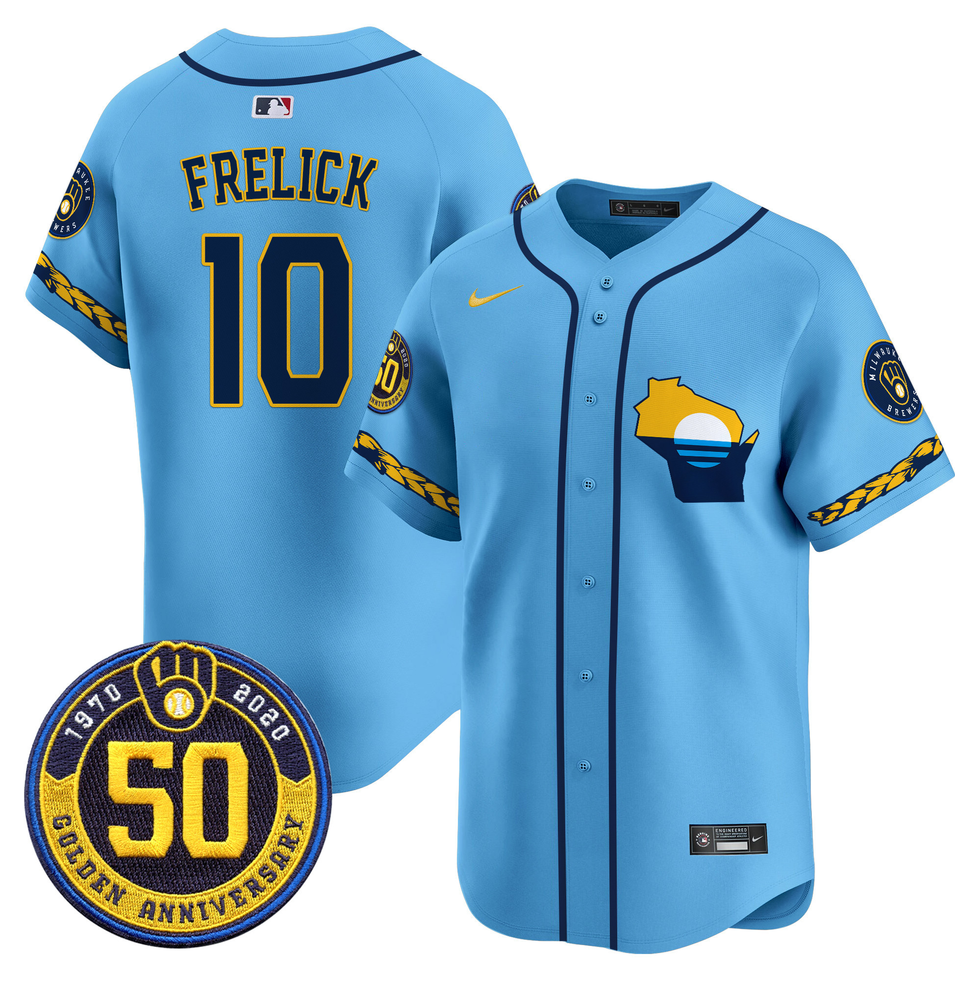 Men's Milwaukee Brewers Golden 50th Anniversary Patch Vapor Premier Limited Jersey - All Stitched
