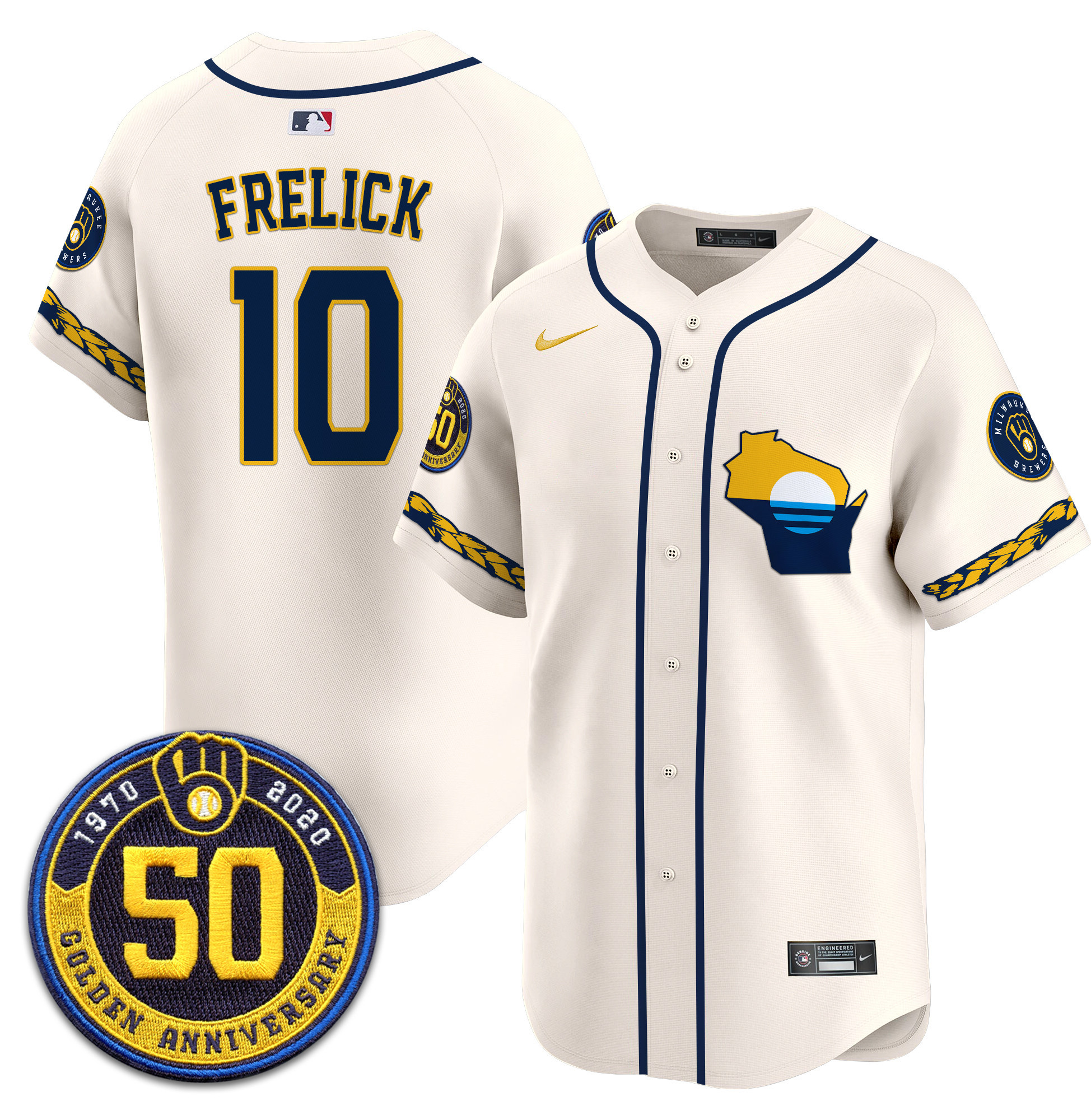 Men's Milwaukee Brewers Golden 50th Anniversary Patch Vapor Premier Limited Jersey - All Stitched