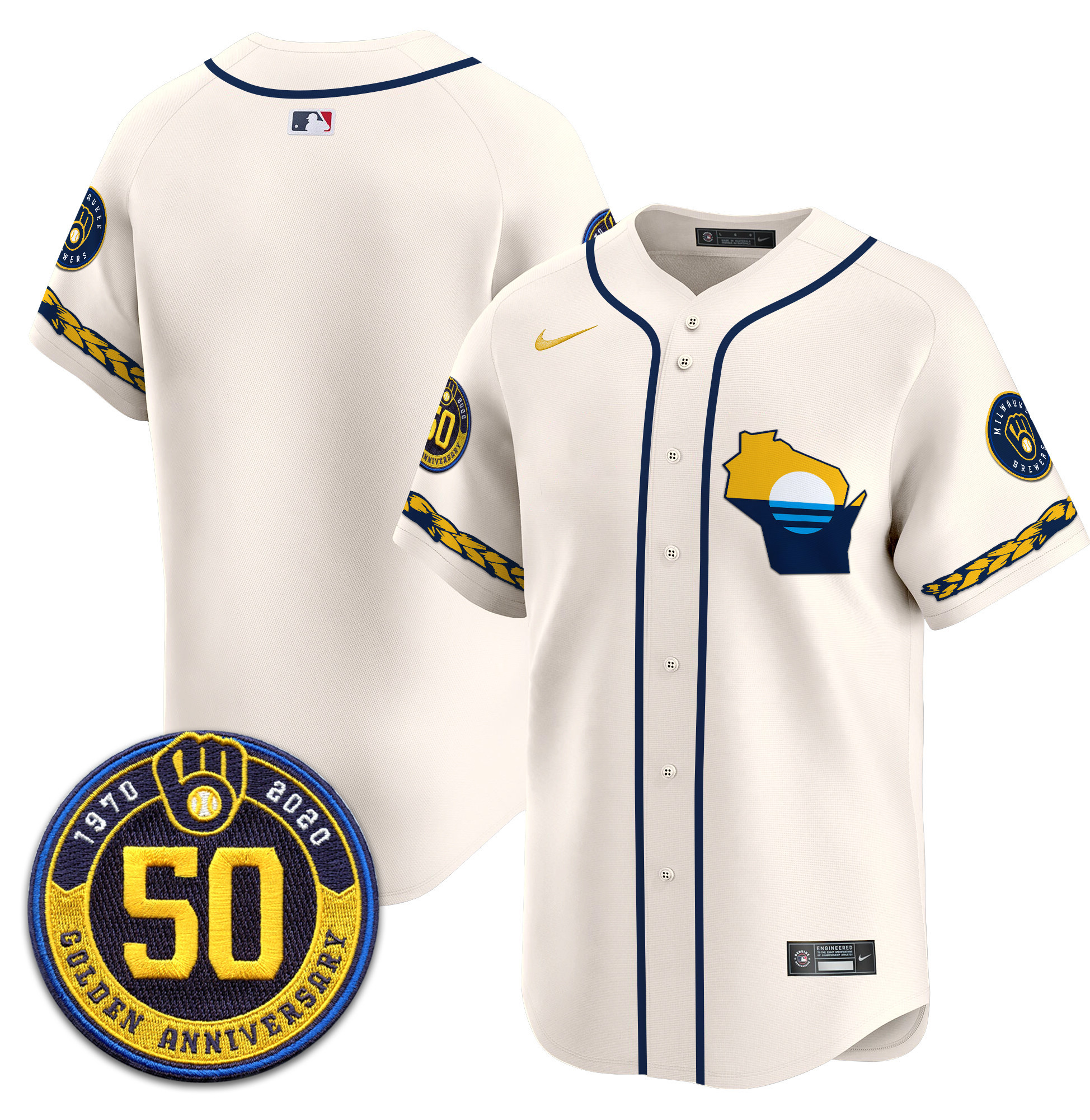 Men's Milwaukee Brewers Golden 50th Anniversary Patch Vapor Premier Limited Jersey - All Stitched