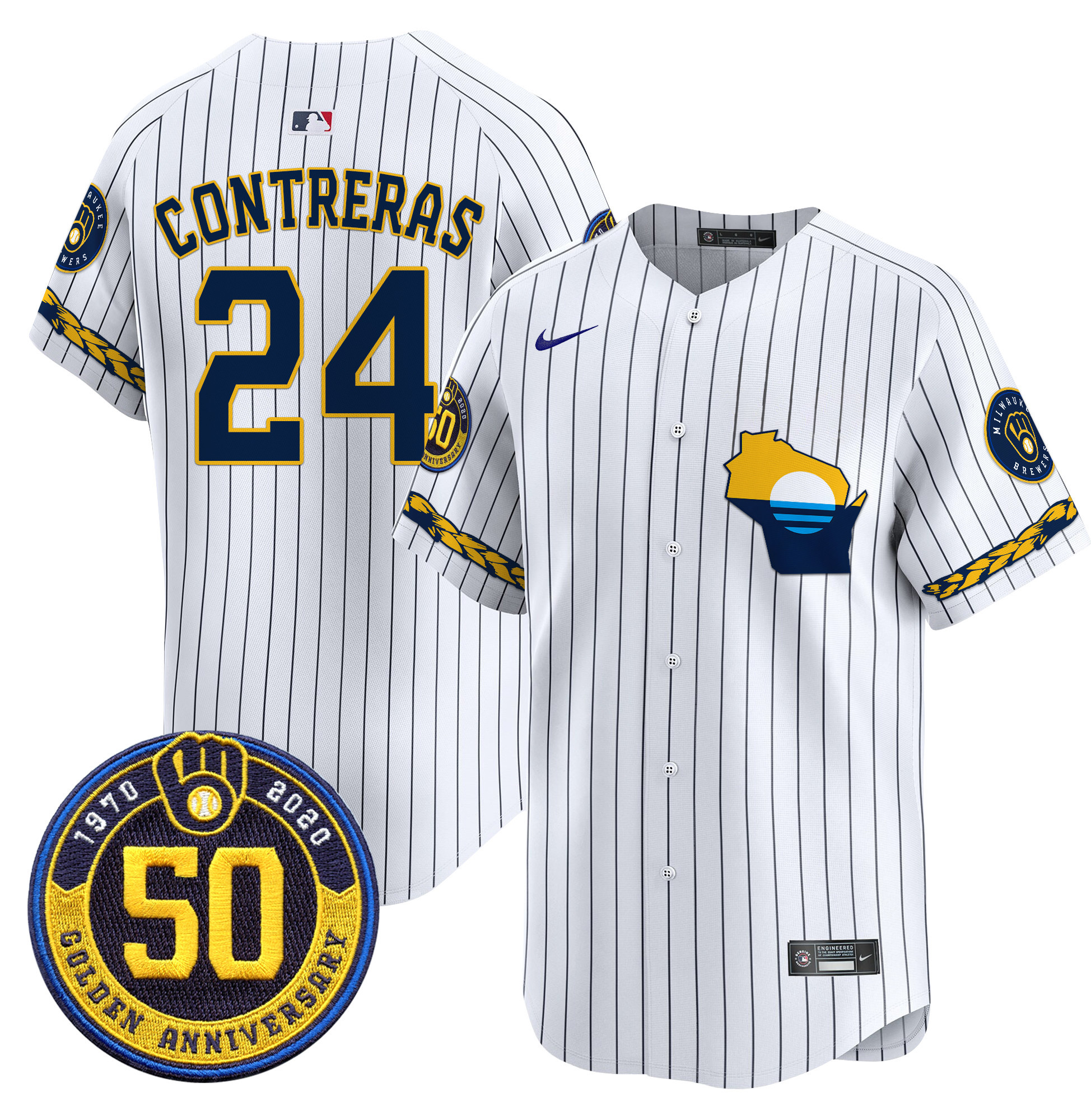 Men's Milwaukee Brewers Golden 50th Anniversary Patch Vapor Premier Limited Jersey - All Stitched
