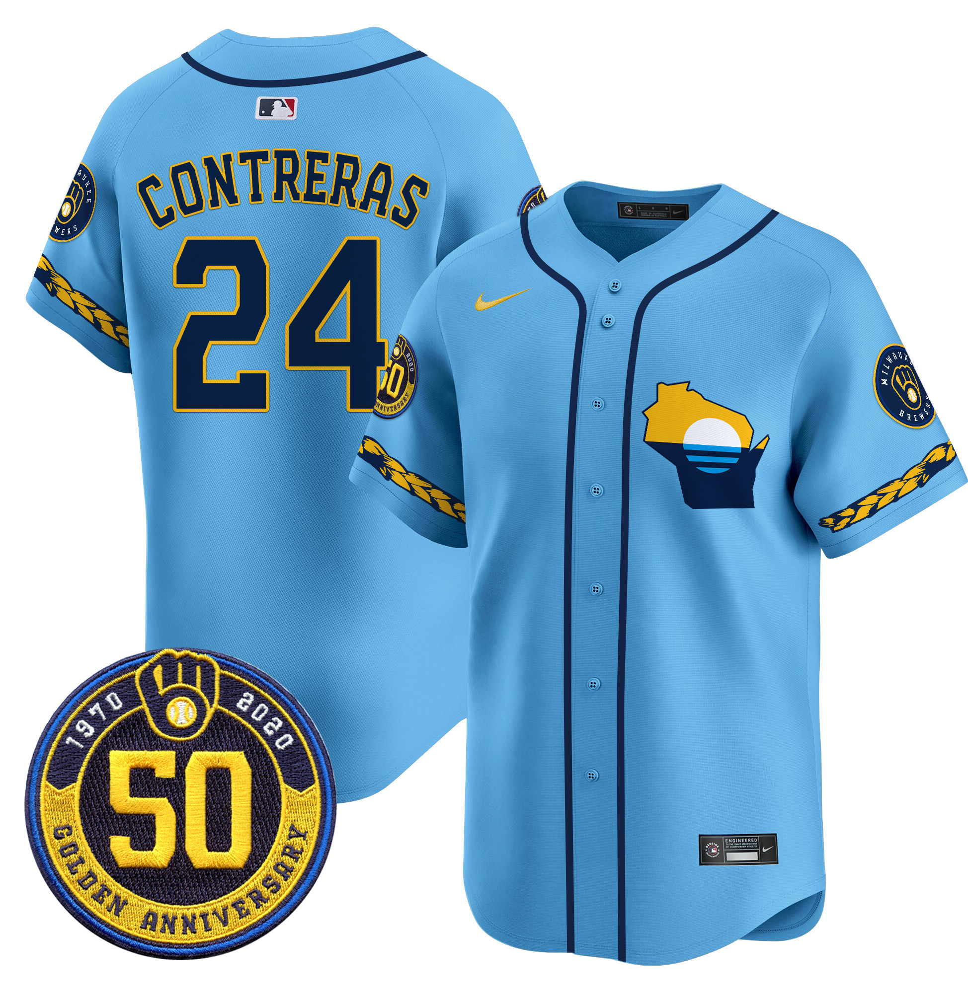 Men's Milwaukee Brewers Golden 50th Anniversary Patch Vapor Premier Limited Jersey - All Stitched