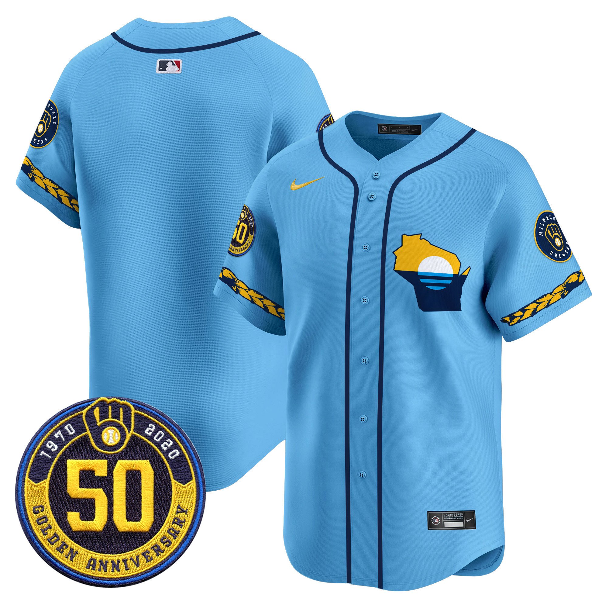 Men's Milwaukee Brewers Golden 50th Anniversary Patch Vapor Premier Limited Jersey - All Stitched