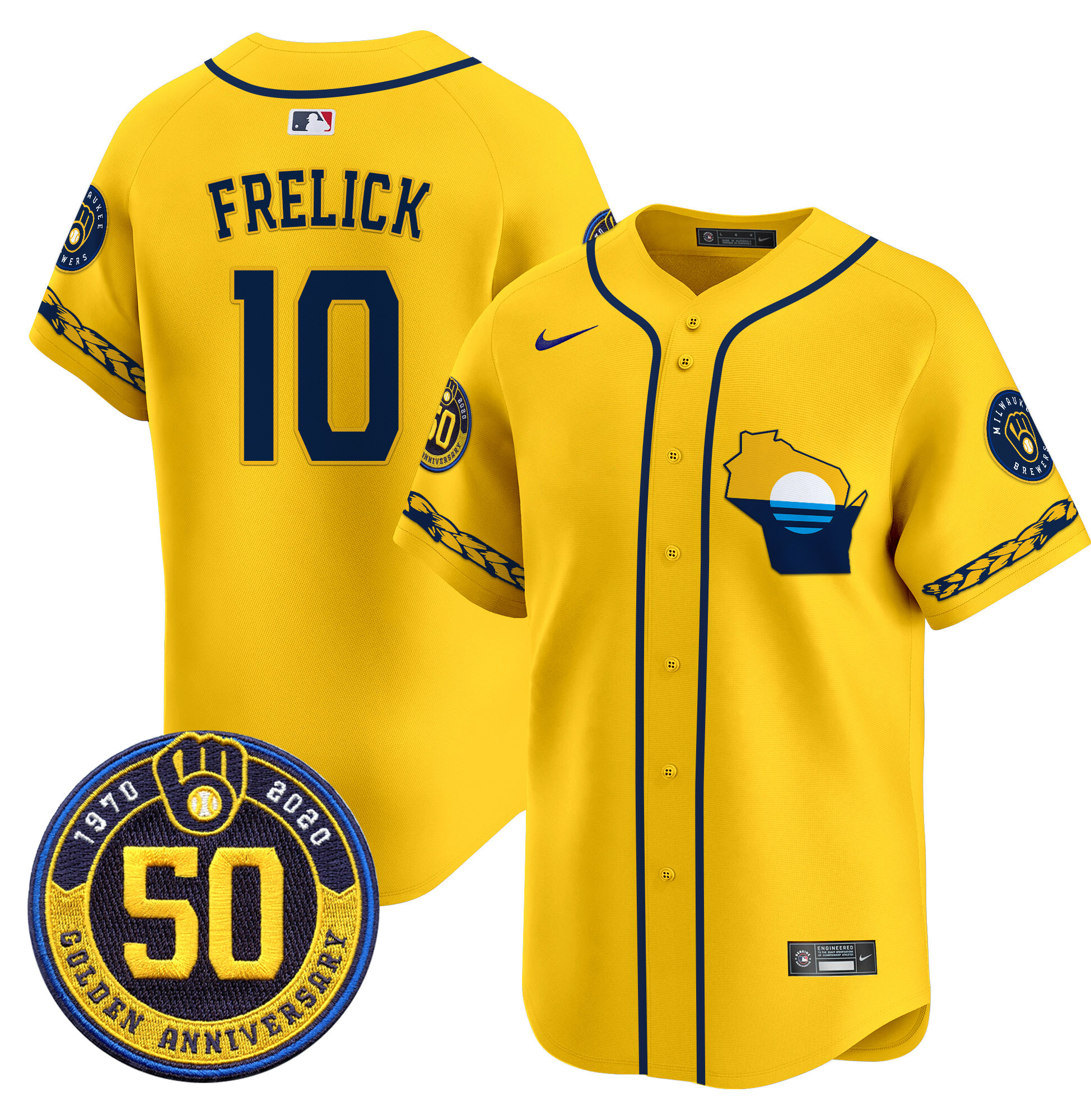 Men's Milwaukee Brewers Golden 50th Anniversary Patch Vapor Premier Limited Jersey - All Stitched