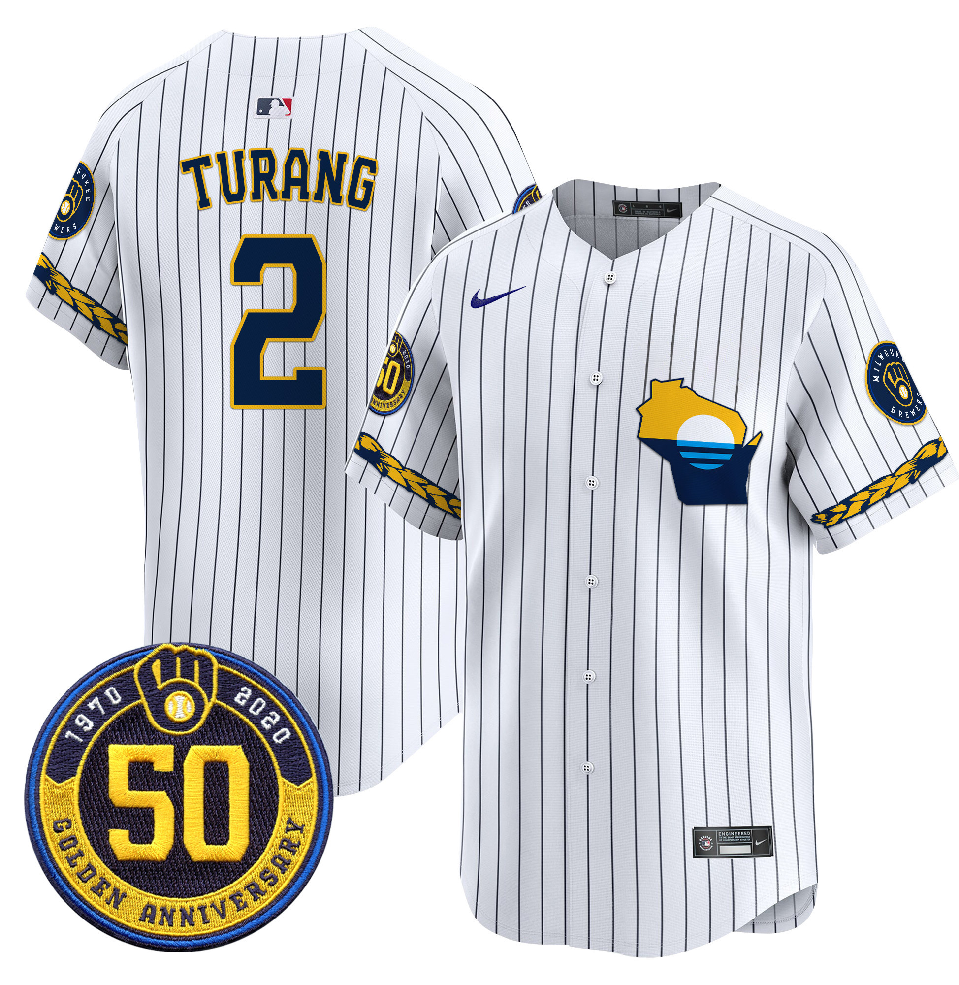 Men's Milwaukee Brewers Golden 50th Anniversary Patch Vapor Premier Limited Jersey - All Stitched