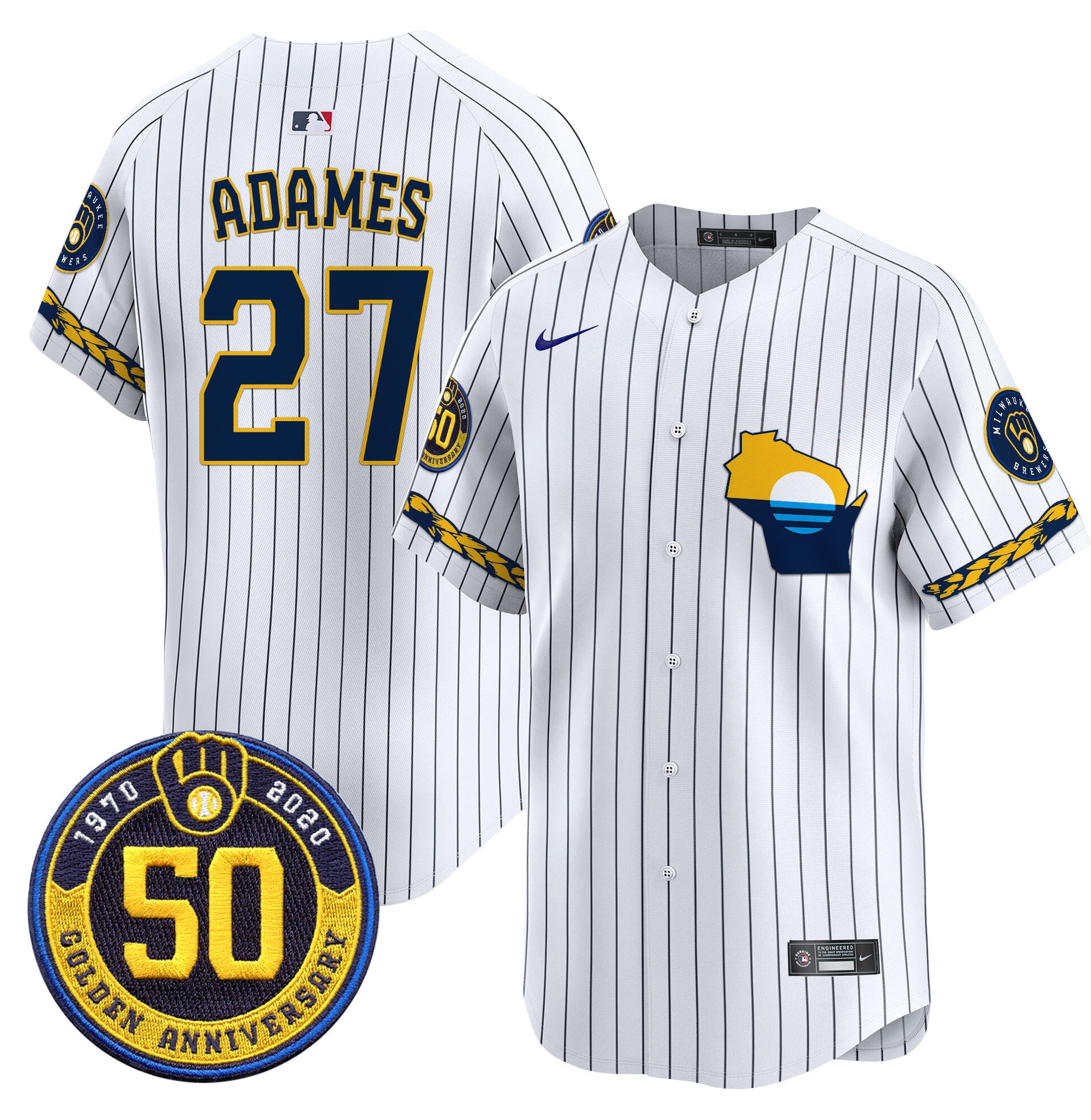 Men's Milwaukee Brewers Golden 50th Anniversary Patch Vapor Premier Limited Jersey - All Stitched