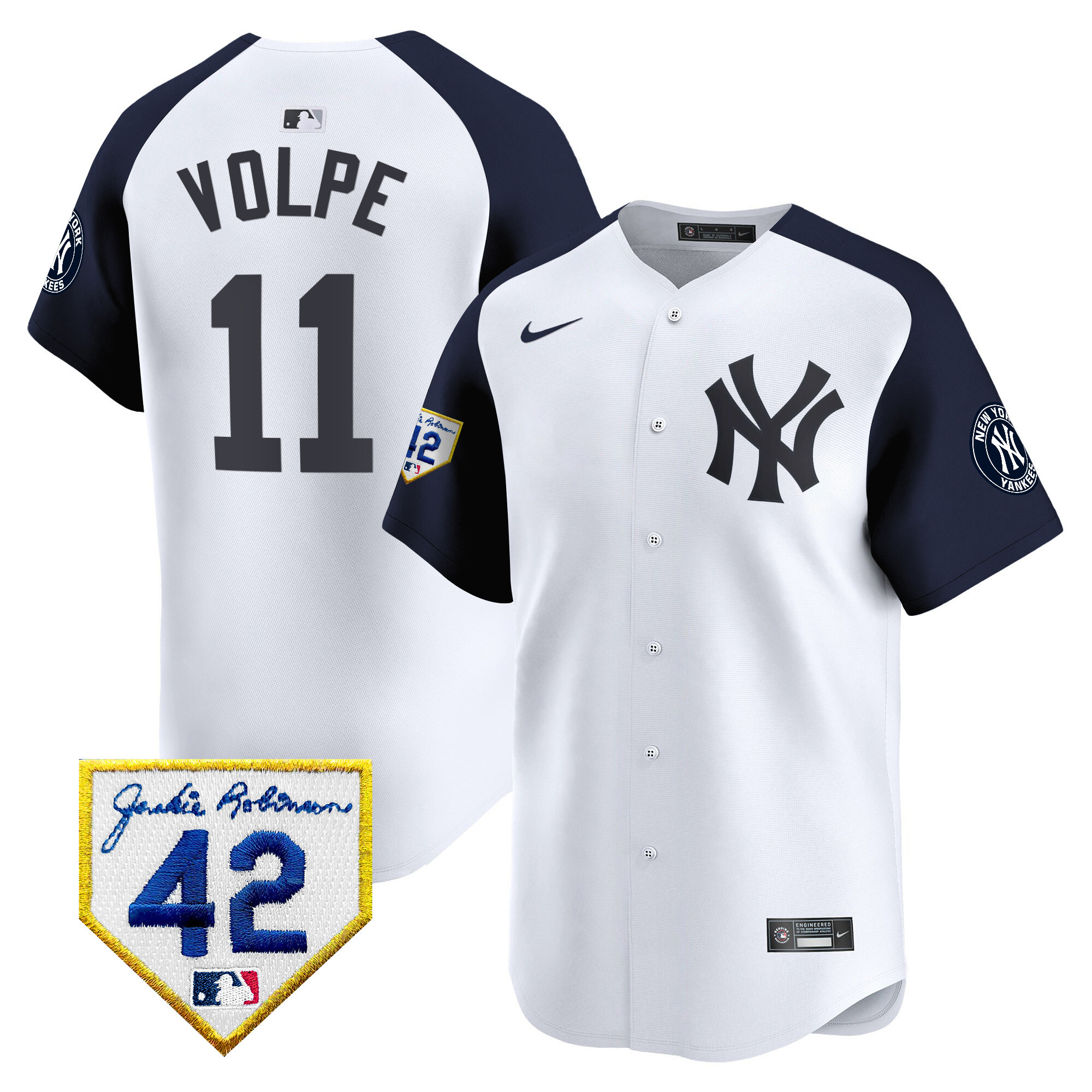 Men's New York Yankees 2024 Jackie Robinson Patch Vapor Premier Limited Jersey - All Stitched