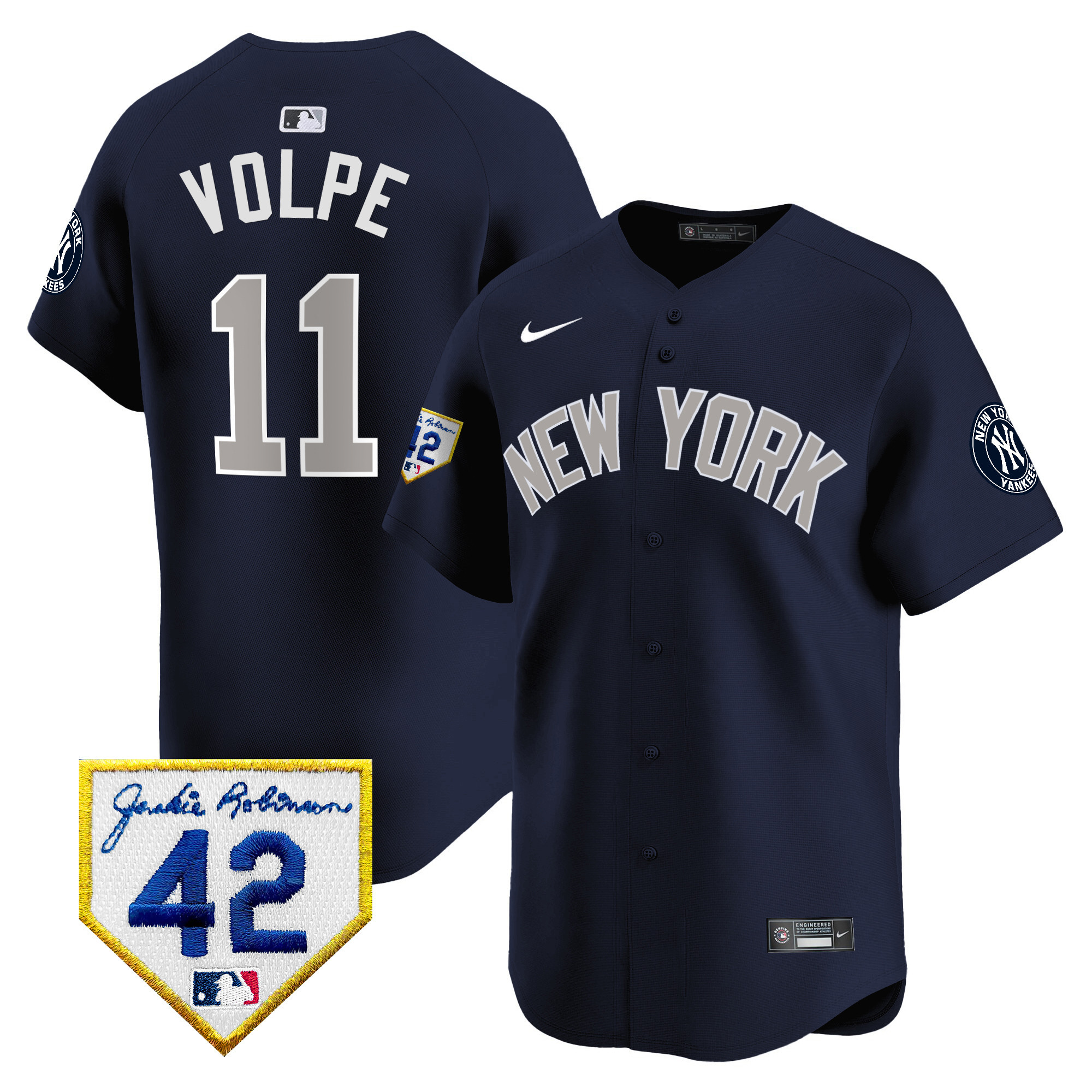 Men's New York Yankees 2024 Jackie Robinson Patch Vapor Premier Limited Jersey - All Stitched