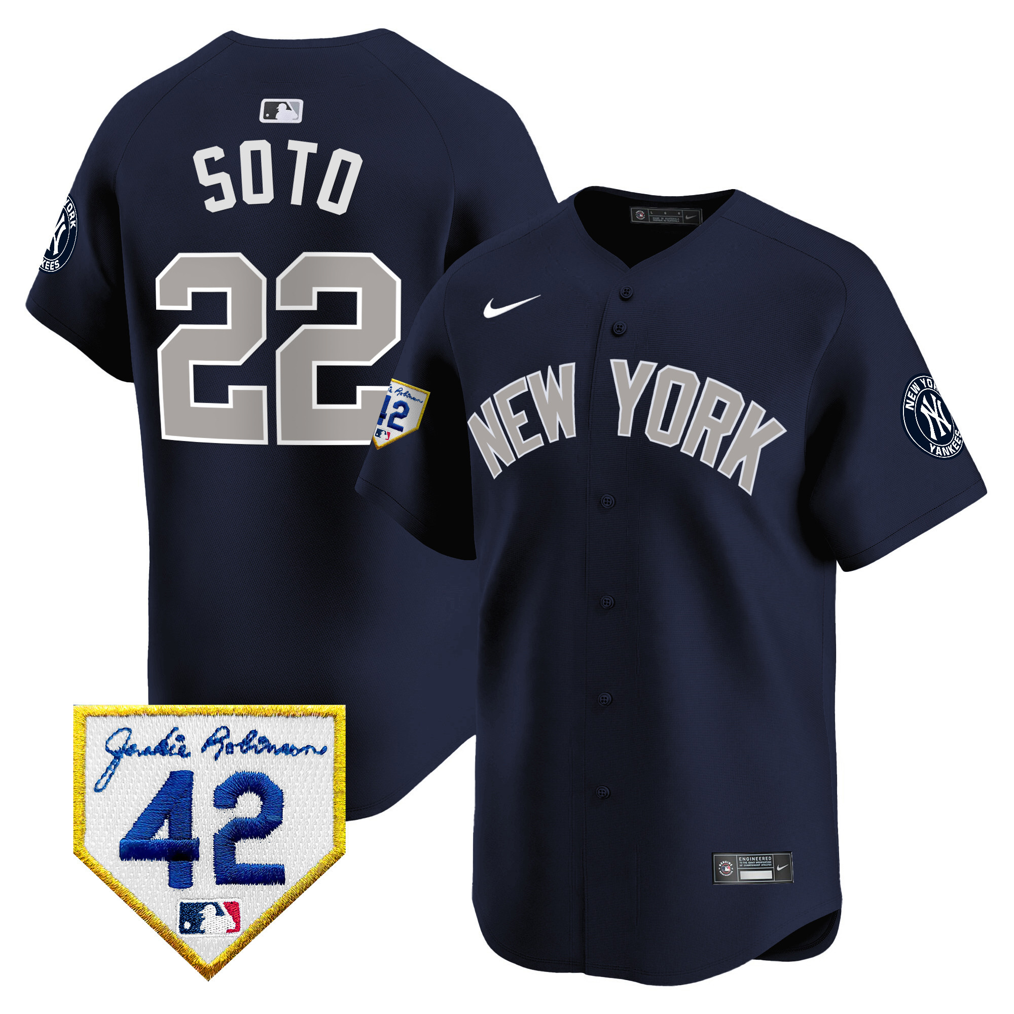 Men's New York Yankees 2024 Jackie Robinson Patch Vapor Premier Limited Jersey - All Stitched