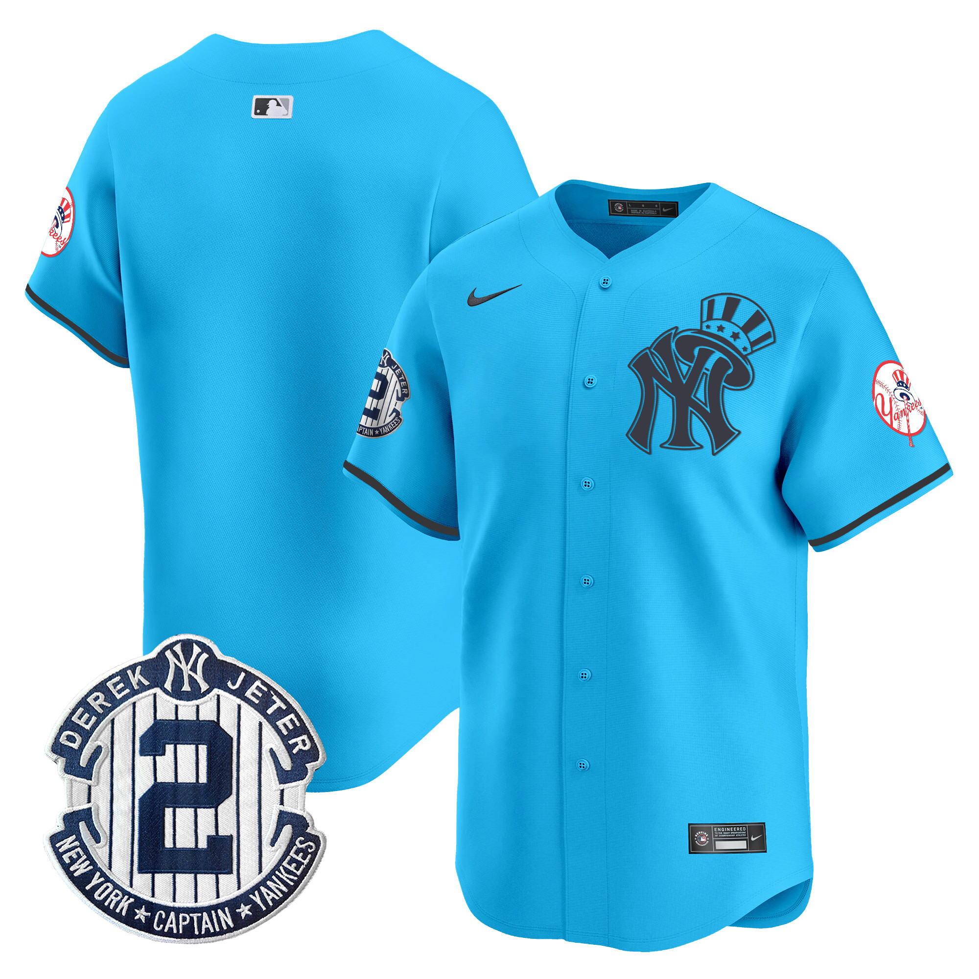 Men's New York Yankees Derek Jeter Patch Vapor Premier Limited Jersey V2 - All Stitched