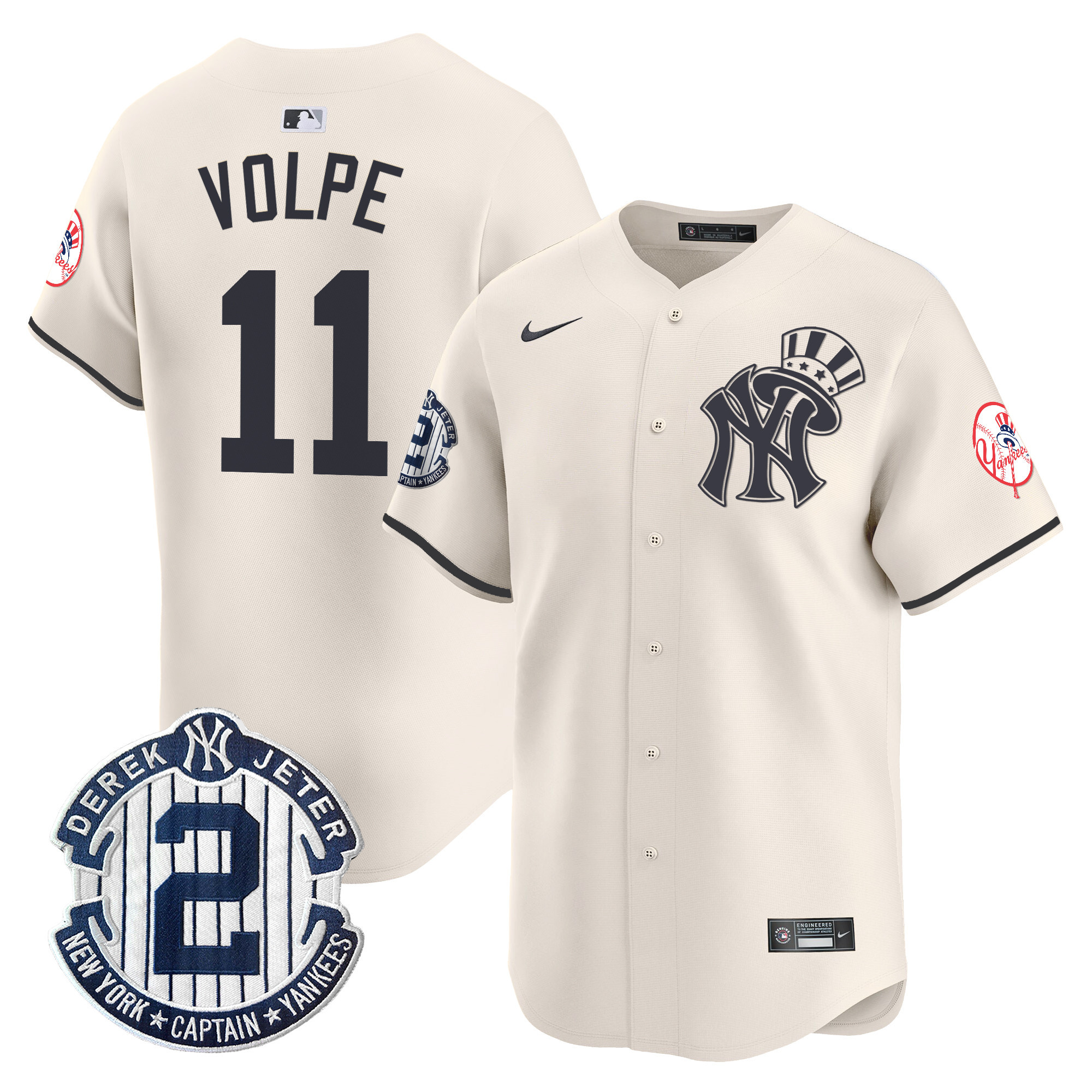 Men's New York Yankees Derek Jeter Patch Vapor Premier Limited Jersey V2 - All Stitched