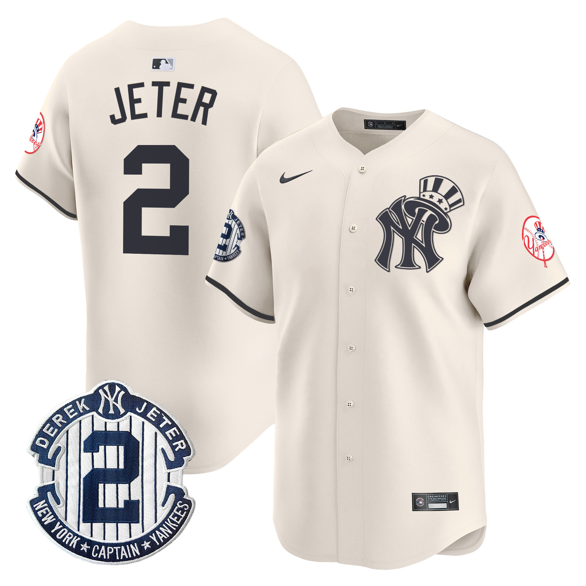 Men's New York Yankees Derek Jeter Patch Vapor Premier Limited Jersey V2 - All Stitched
