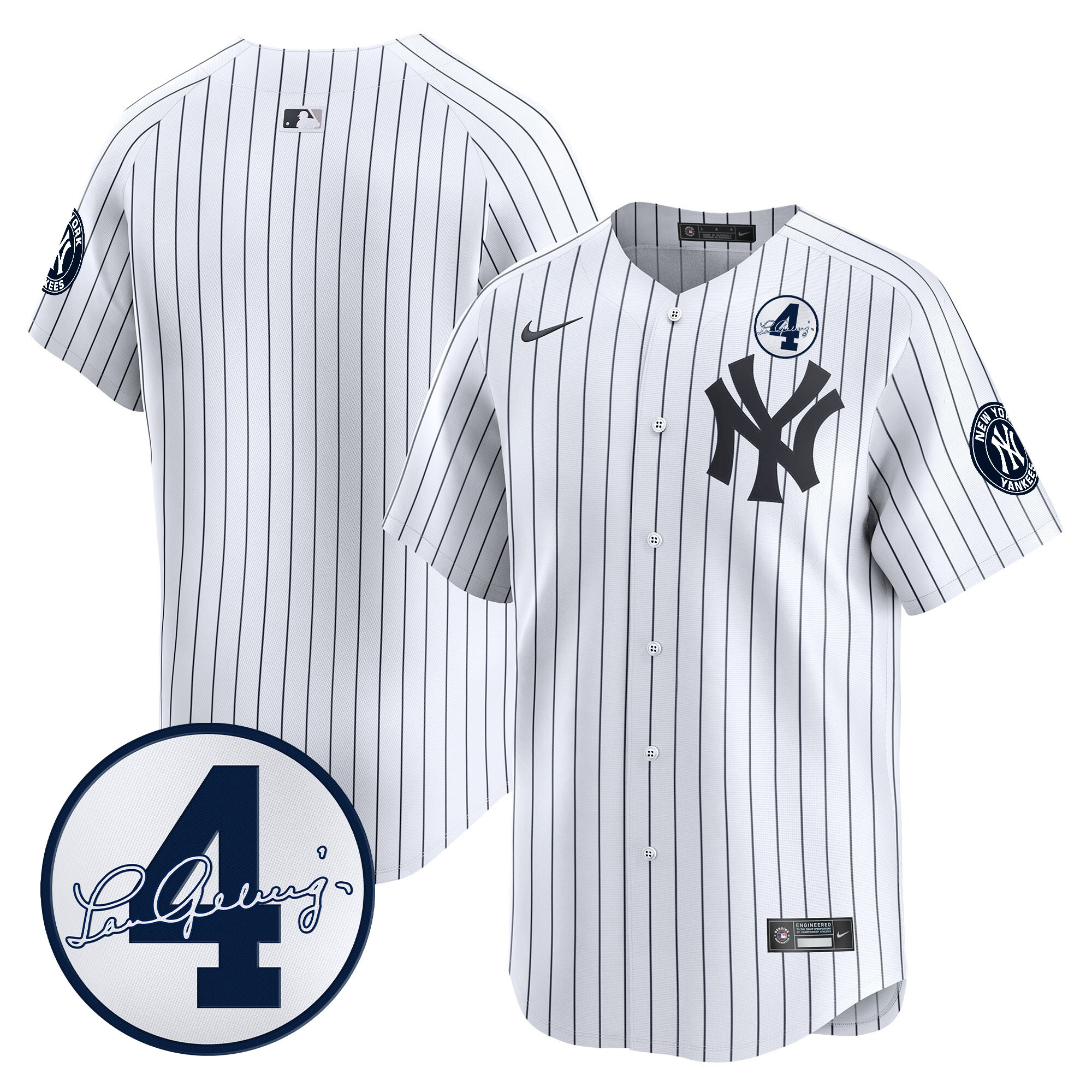Men's New York Yankees Lou Gehrig Patch Vapor Premier Limited Jersey - All Stitched
