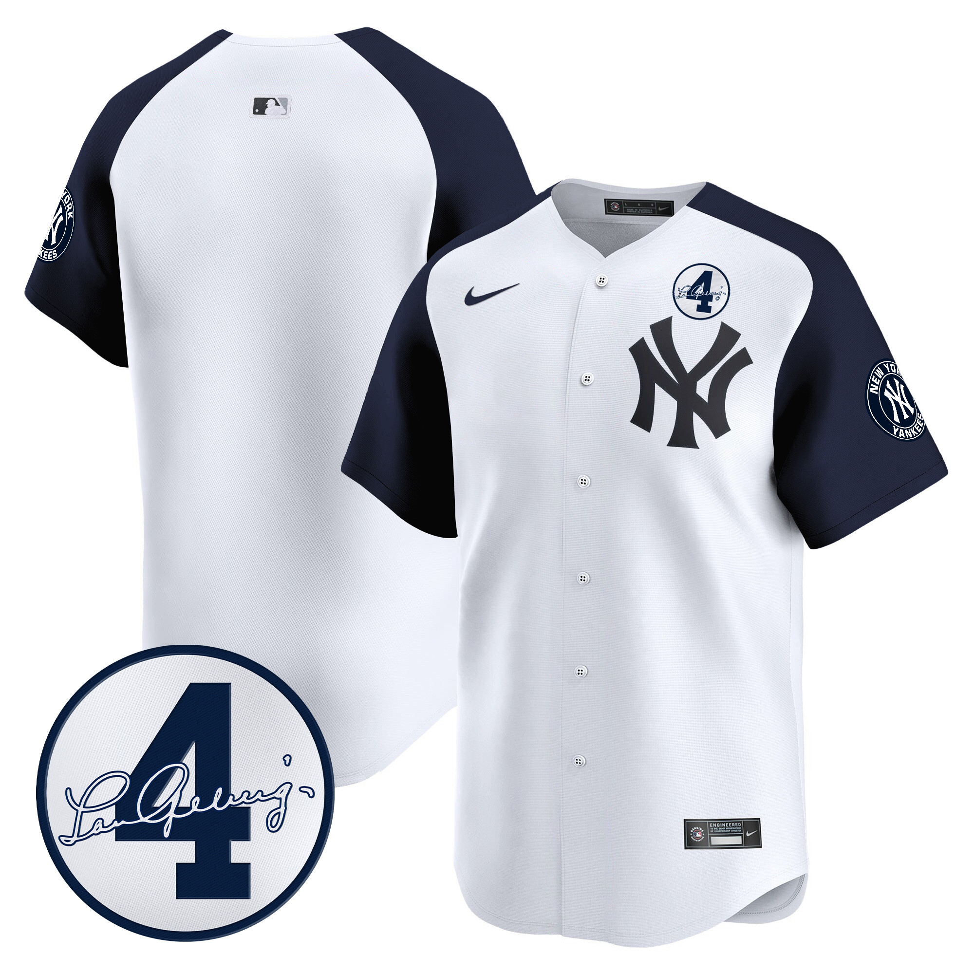 Men's New York Yankees Lou Gehrig Patch Vapor Premier Limited Jersey - All Stitched